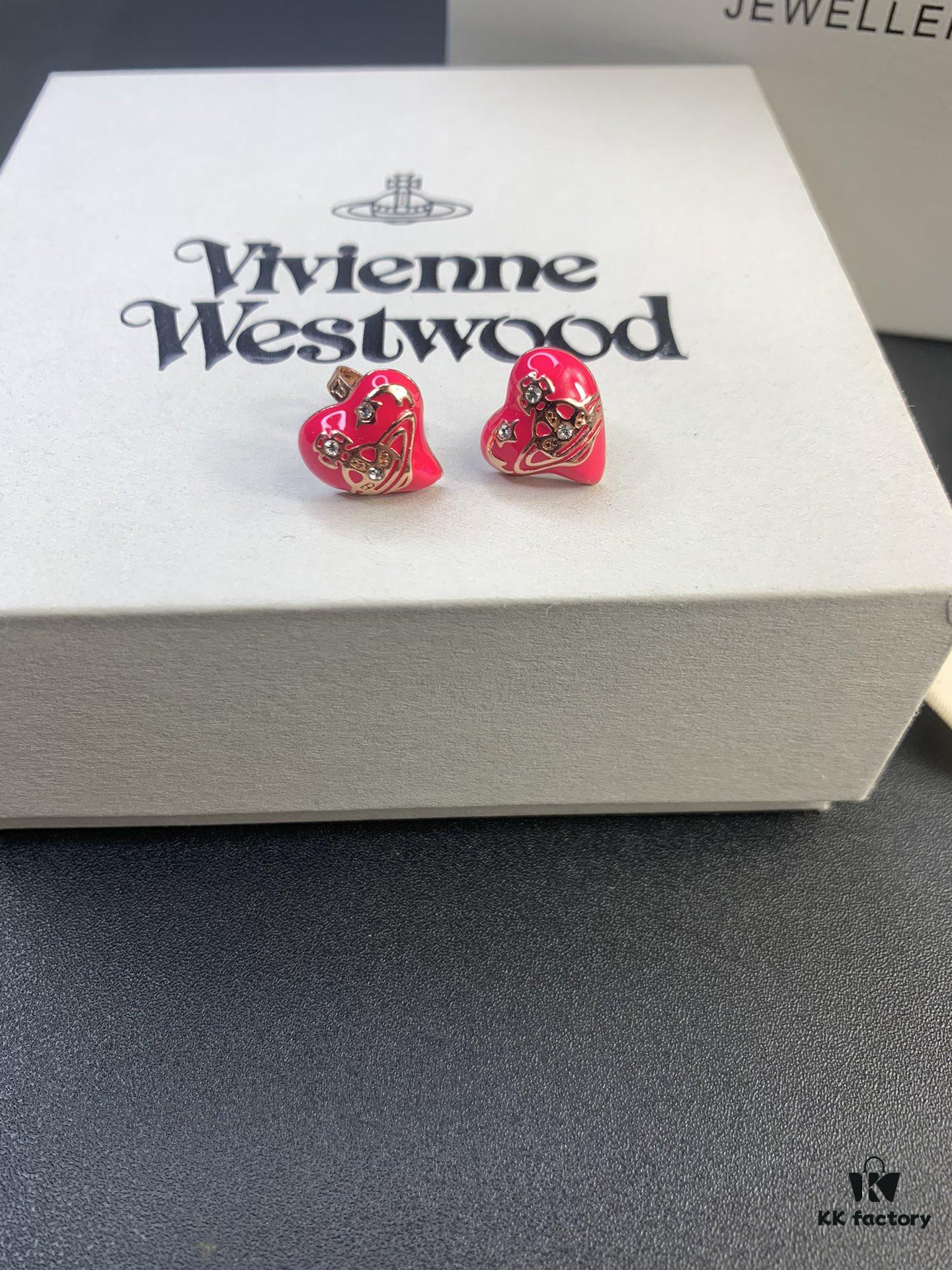 New Arrival: Vivienne Westwood Love Heart Enamel Stud Earrings, Red, Blue, Black, Plated in 18K Real Gold, Available in White Gold and Rose Gold