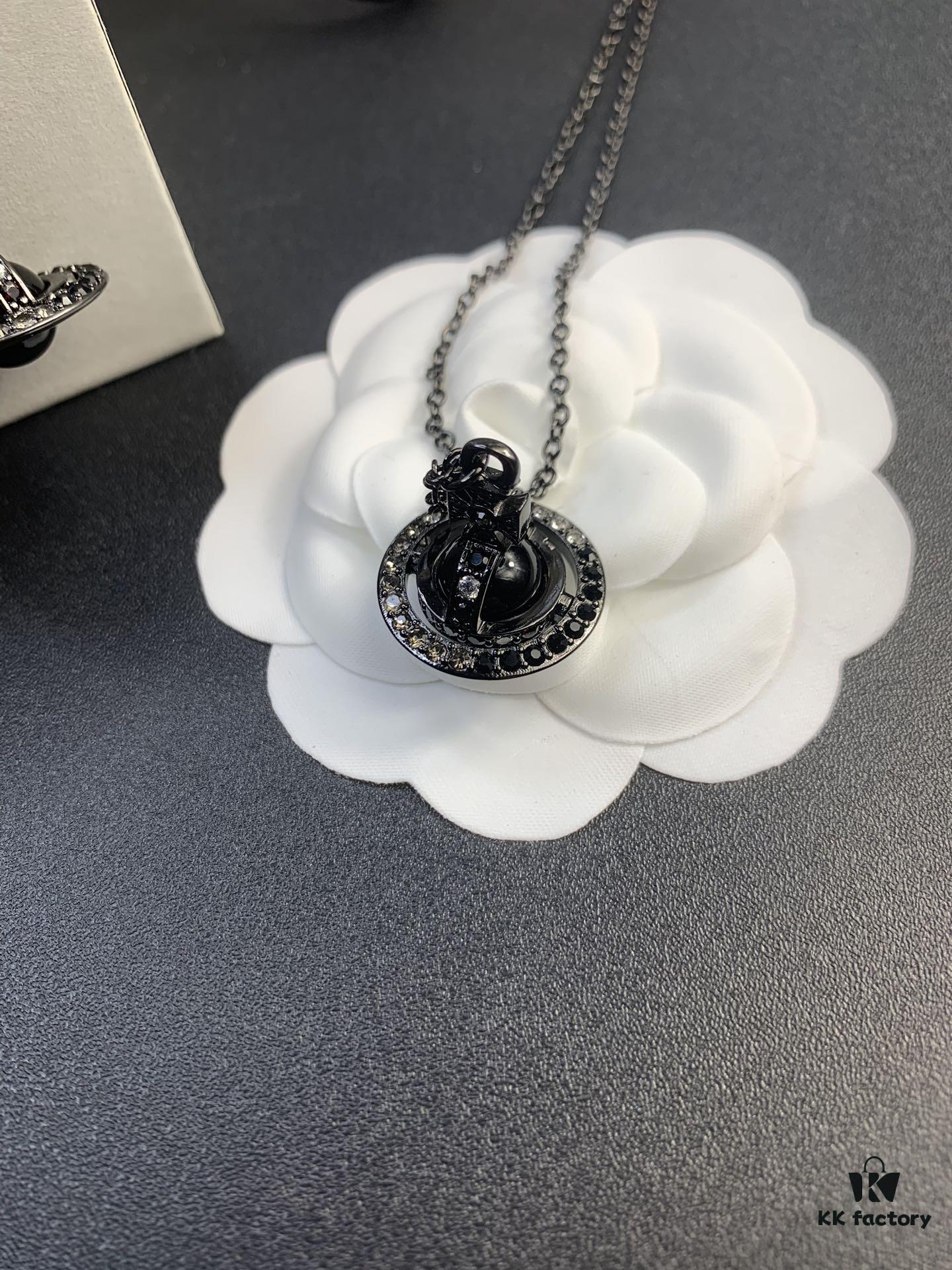 Vivienne Westwood Gradient Black 3D Saturn Necklace and Earrings Set