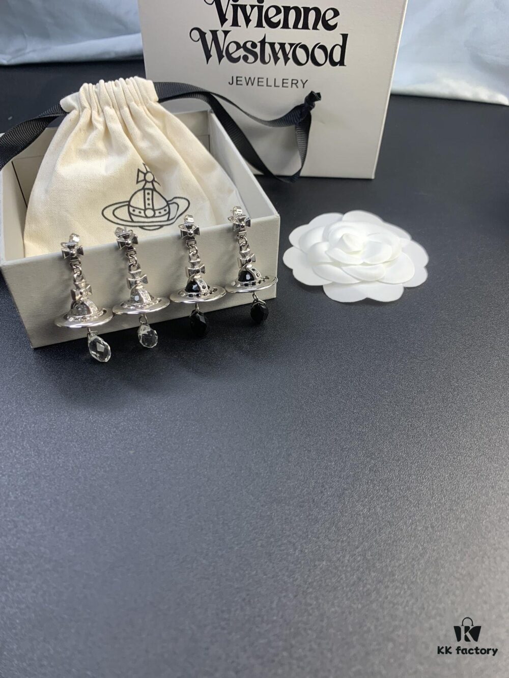 West Queen Crystal Drip Earrings, Clear Quartz and Black Crystal