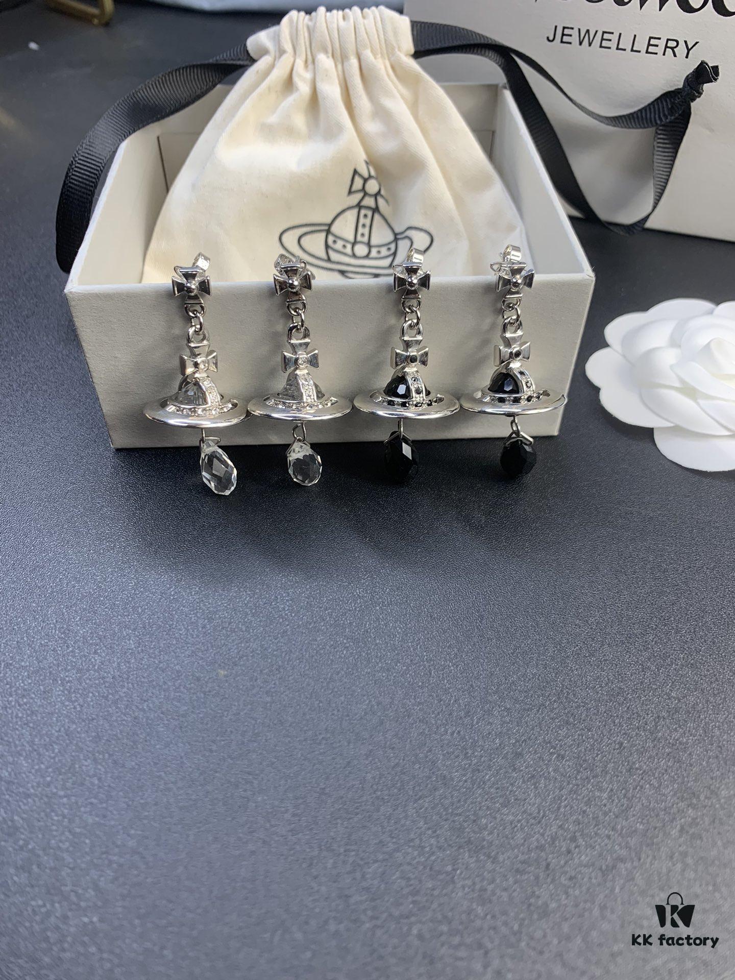 West Queen Crystal Drip Earrings, Clear Quartz and Black Crystal