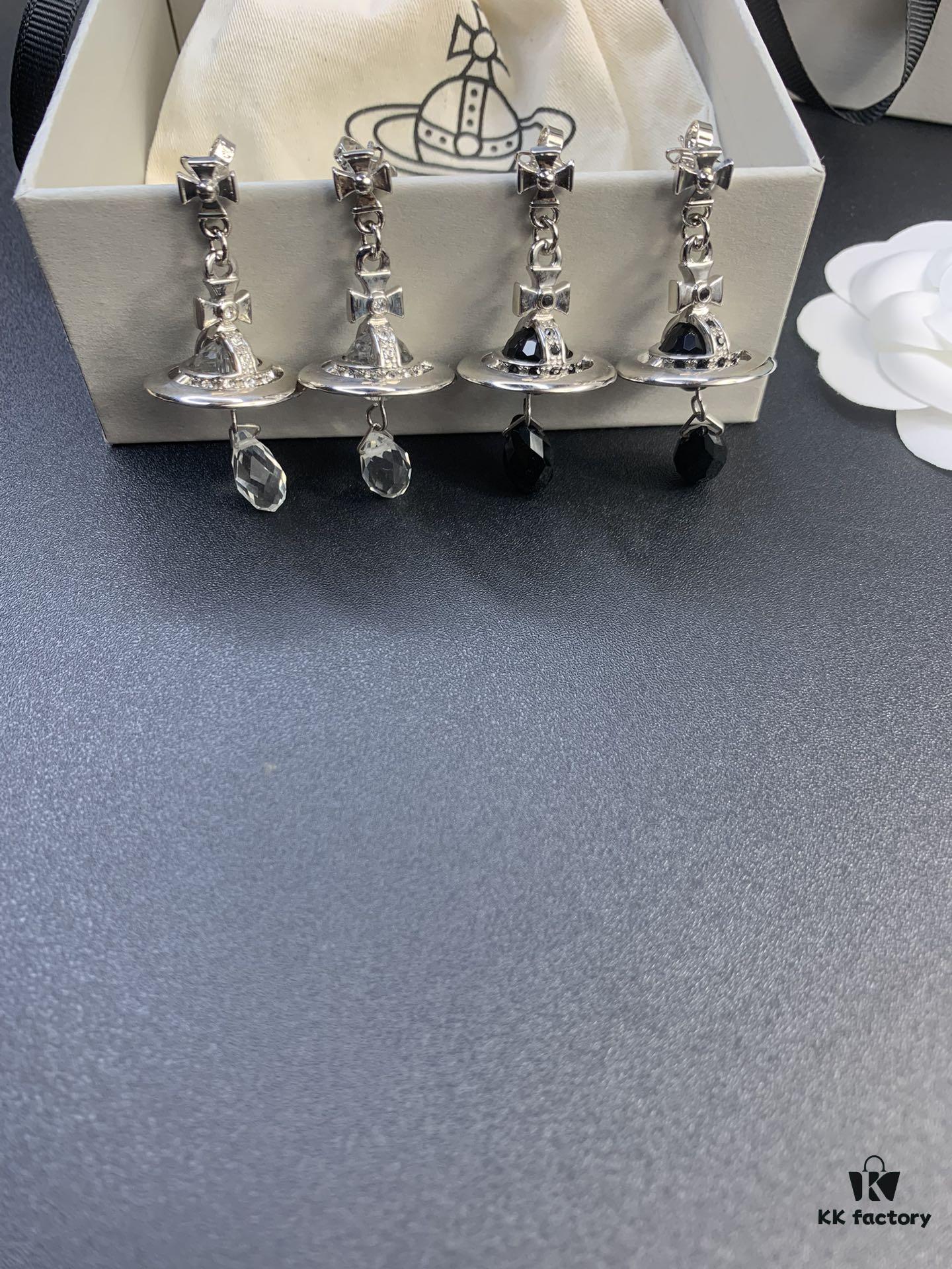 West Queen Crystal Drip Earrings, Clear Quartz and Black Crystal