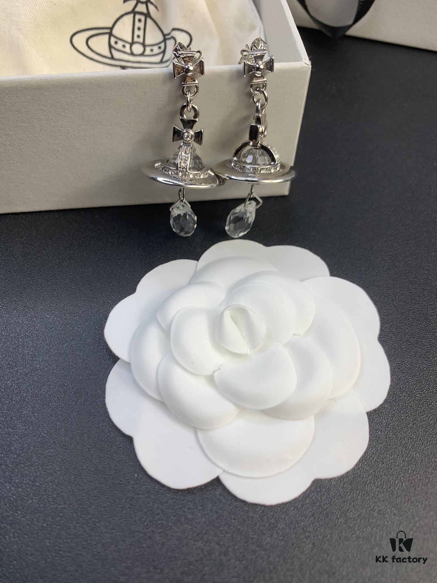 West Queen Crystal Drip Earrings, Clear Quartz and Black Crystal