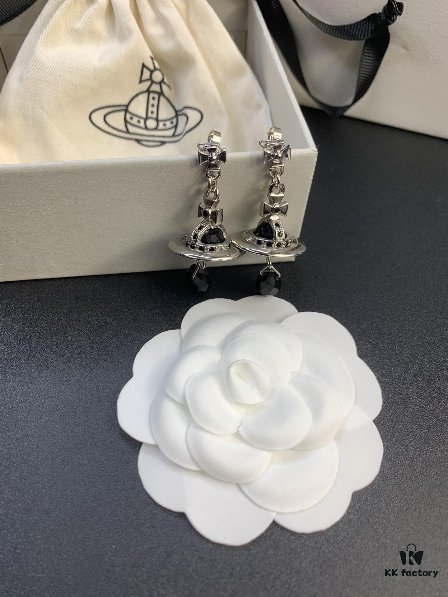 West Queen Crystal Drip Earrings, Clear Quartz and Black Crystal