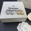 West Queen Cat Boat Pearl Stud Earrings in White Gold and Yellow Gold Two Colors