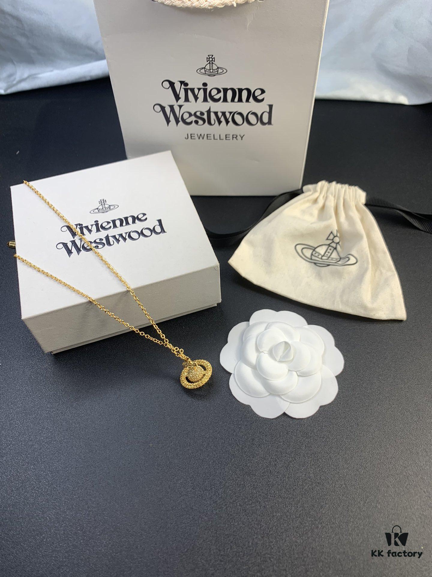 British Museum Three-Dimensional Full Diamond Saturn Necklace in Gold Color