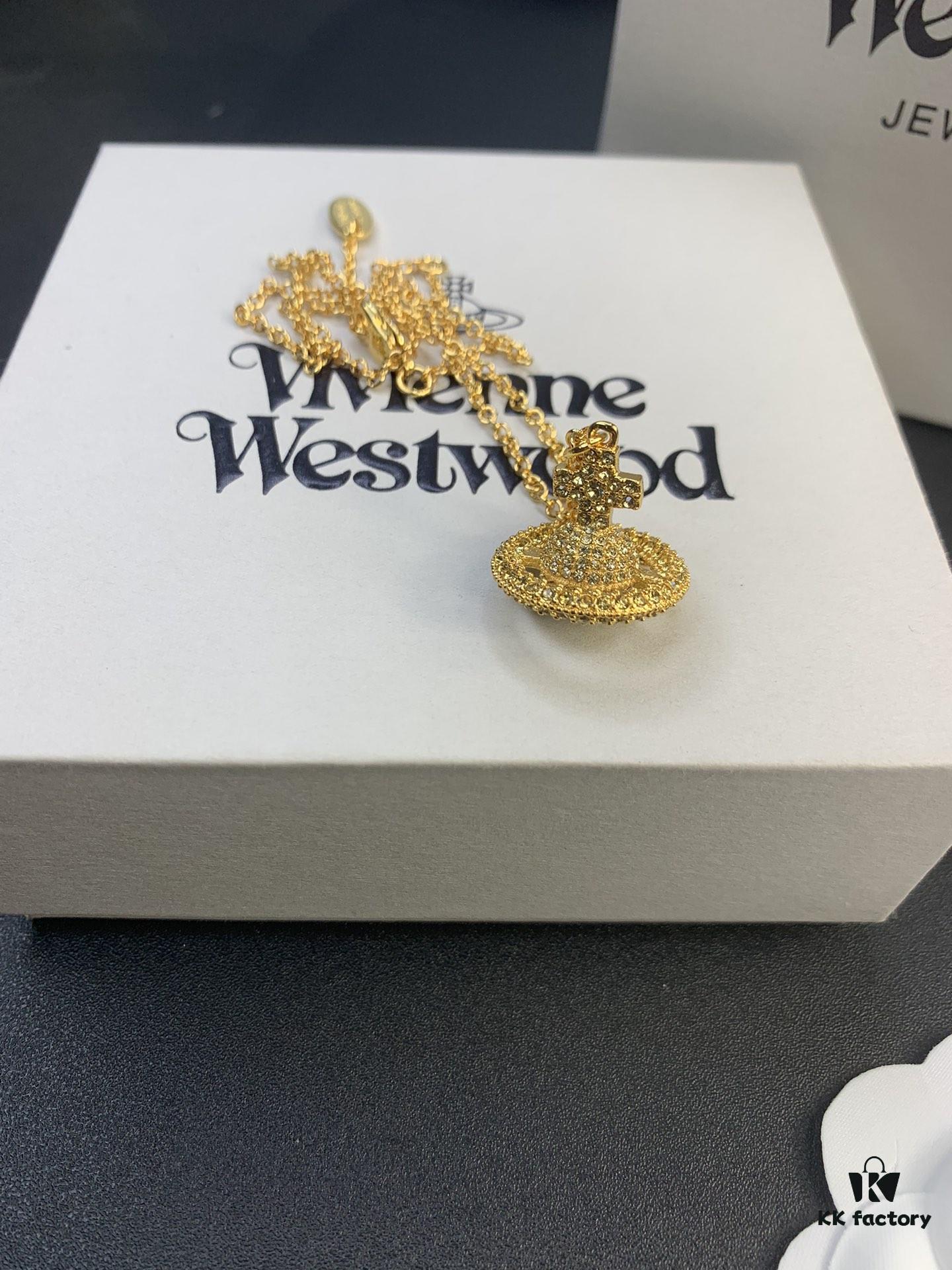 British Museum Three-Dimensional Full Diamond Saturn Necklace in Gold Color