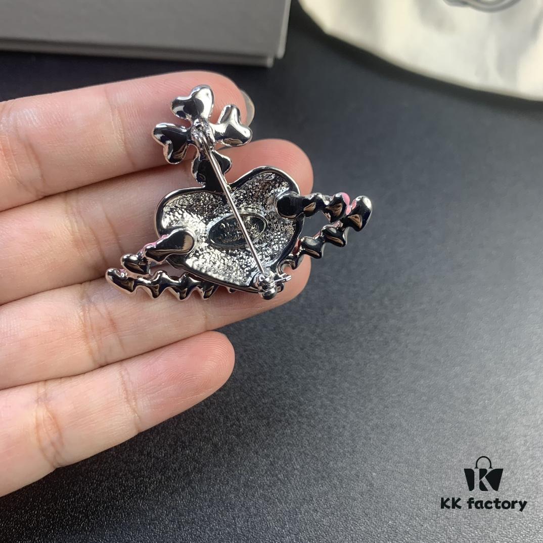 Valentine's Day Pink Heart Track Pendant Brooch Set by West Queen