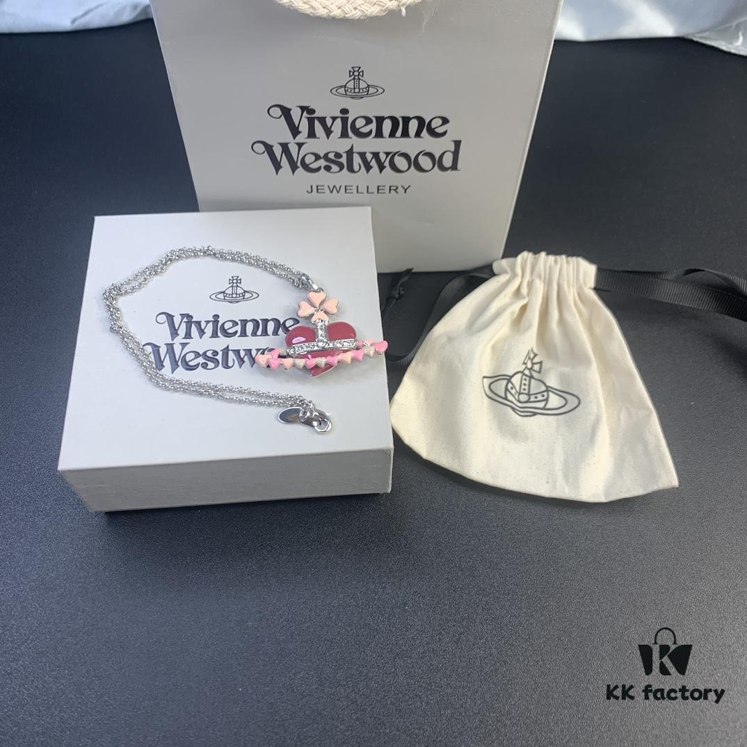 Valentine's Day Pink Heart Track Pendant Brooch Set by West Queen