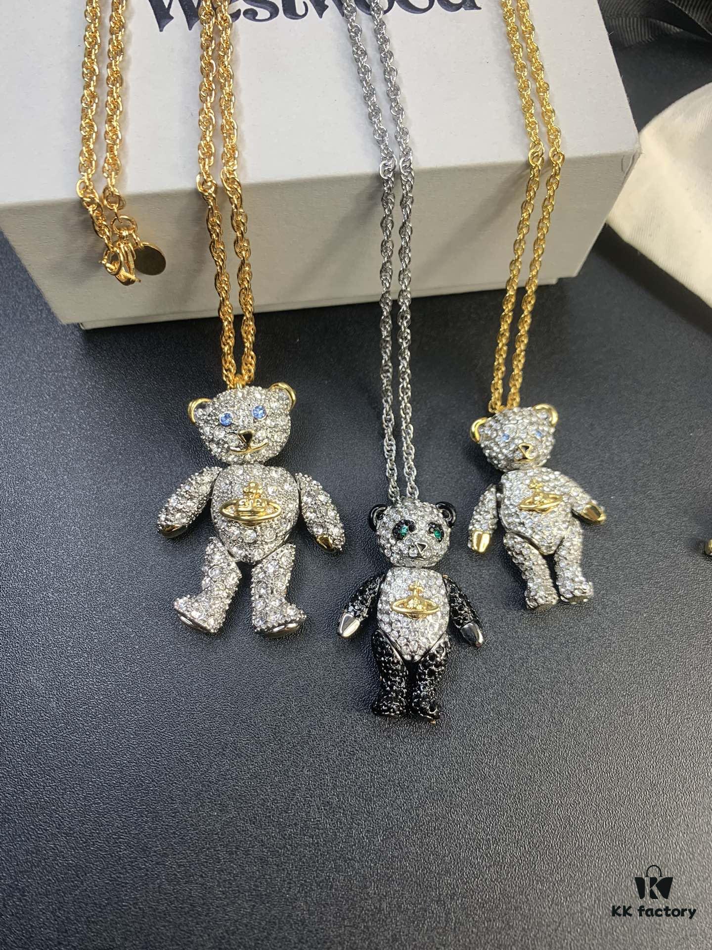 West Queen Articulated Bear Necklace 72cm, Earrings and Lapel Pin Set