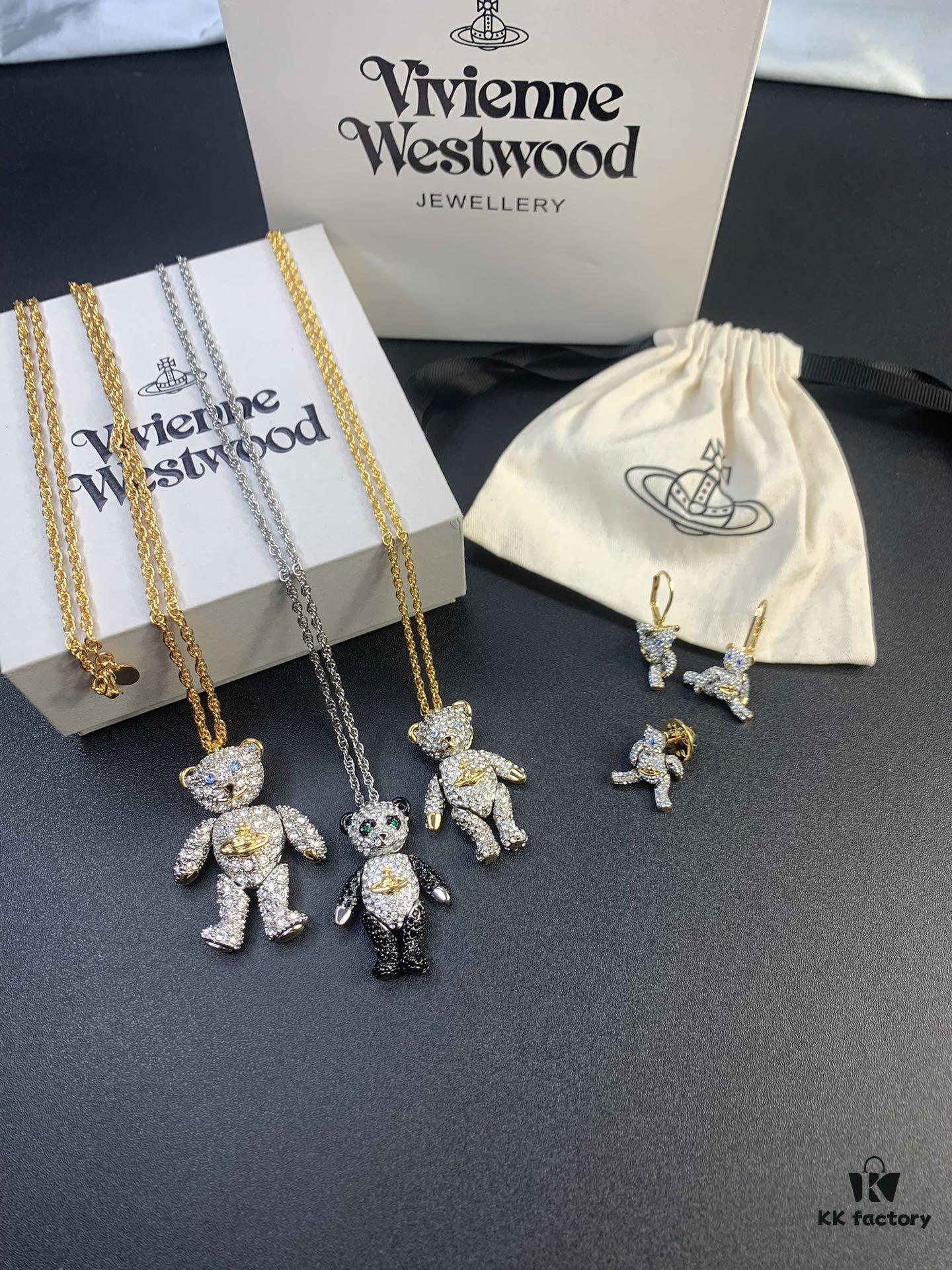 West Queen Articulated Bear Necklace 72cm, Earrings and Lapel Pin Set