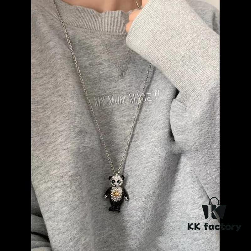 West Queen Articulated Bear Necklace 72cm, Earrings and Lapel Pin Set