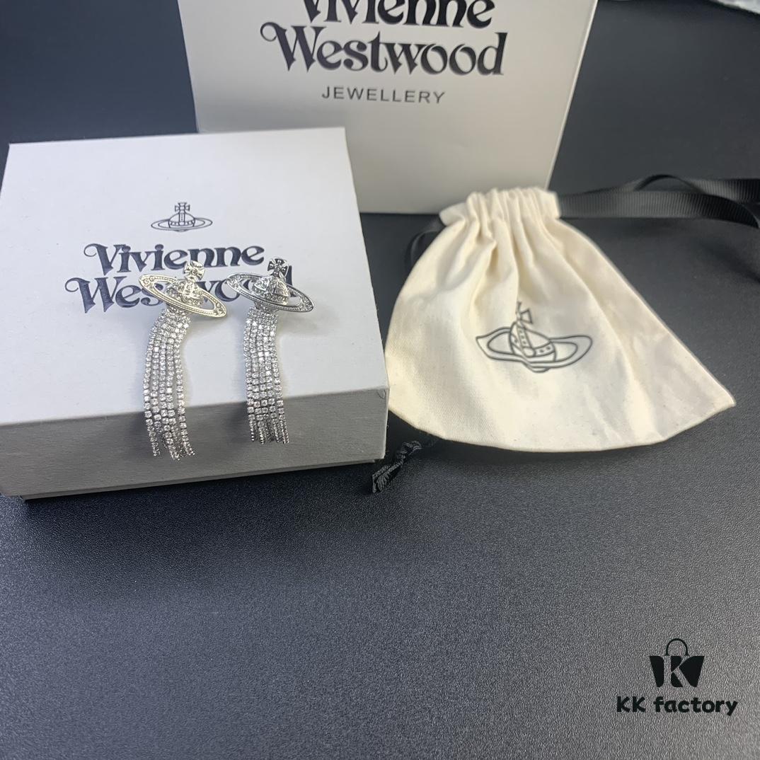 West Grandma Saturn Rhinestone Flow Comb Earrings in White Gold and Yellow Gold Two Colors