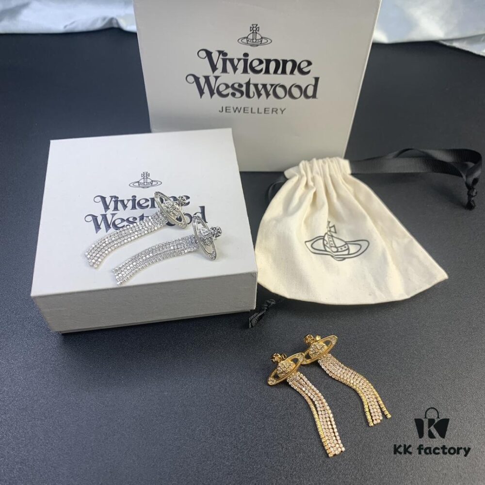 West Grandma Saturn Rhinestone Flow Comb Earrings in White Gold and Yellow Gold Two Colors