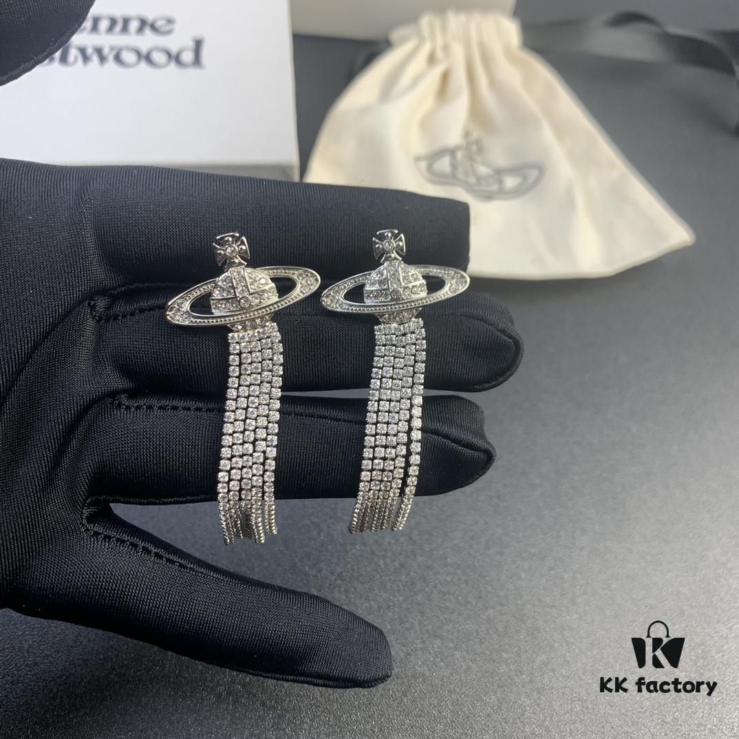 West Grandma Saturn Rhinestone Flow Comb Earrings in White Gold and Yellow Gold Two Colors