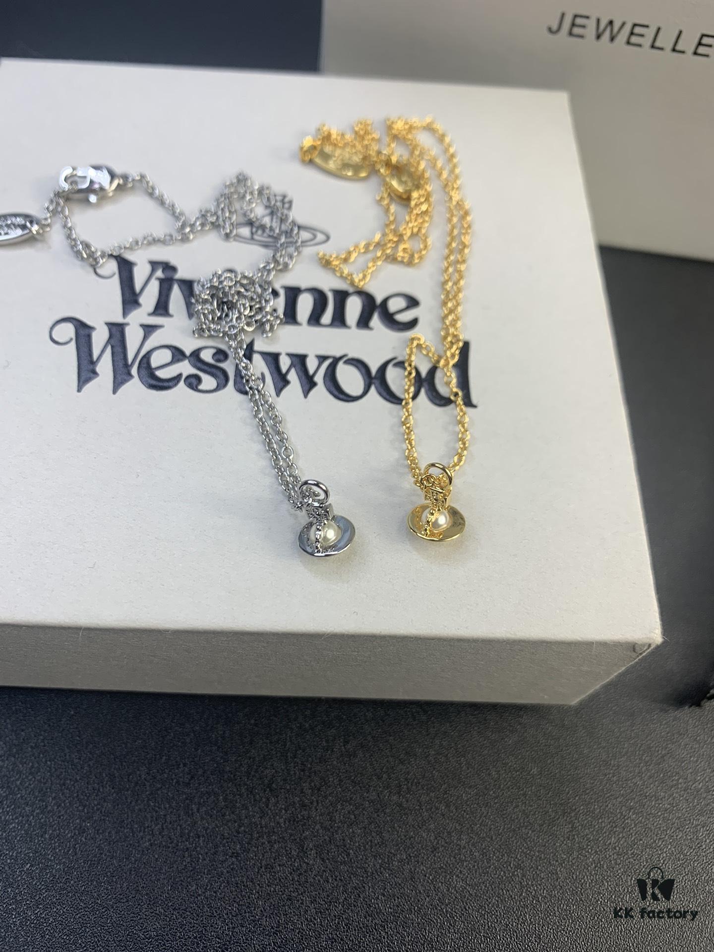 West Dame Mini Pearl Saturn Necklace in Gold and Silver Two Colors