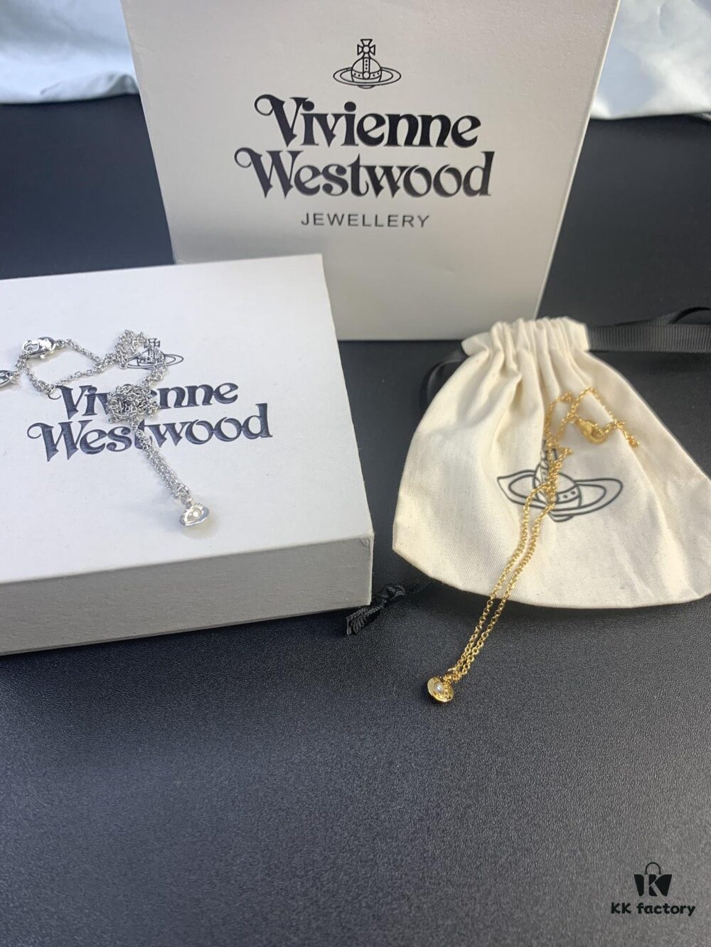 West Dame Mini Pearl Saturn Necklace in Gold and Silver Two Colors