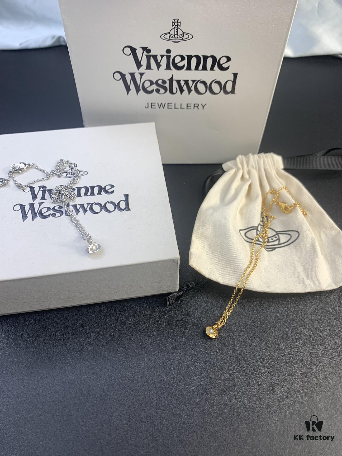 West Dame Mini Pearl Saturn Necklace in Gold and Silver Two Colors