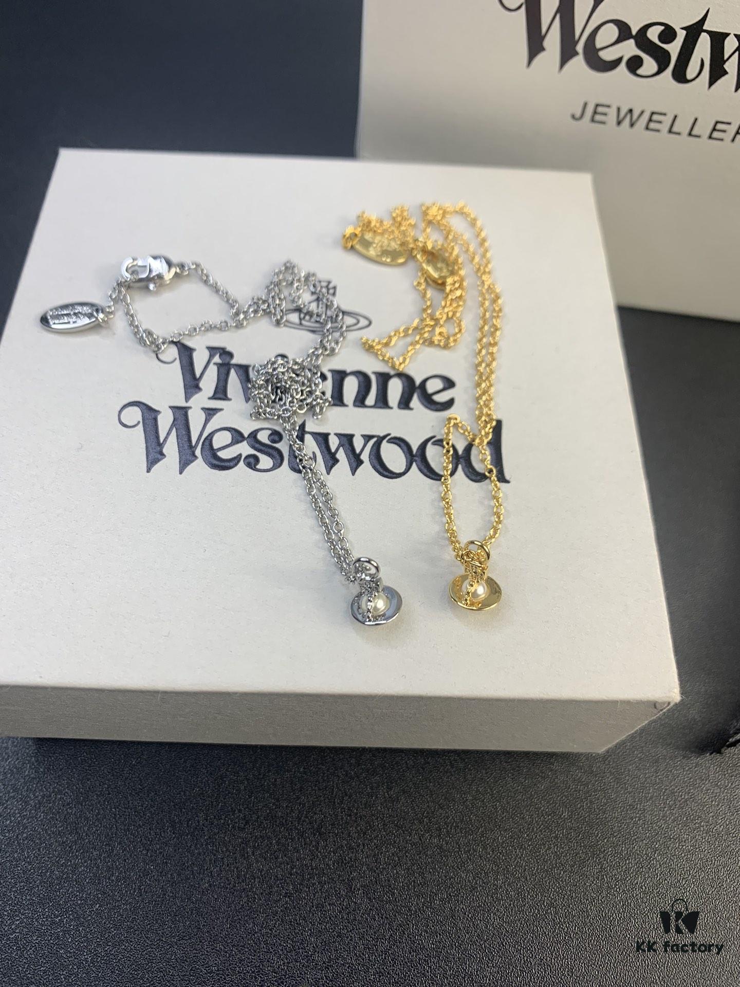 West Dame Mini Pearl Saturn Necklace in Gold and Silver Two Colors