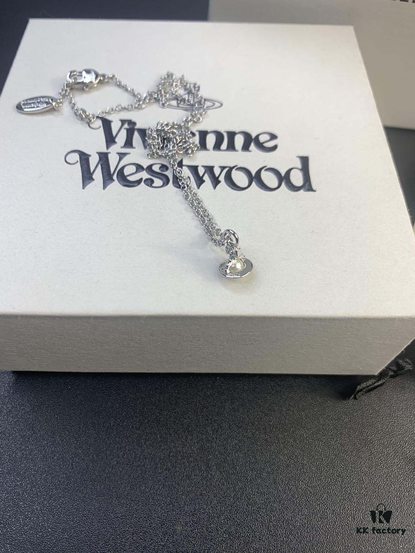 West Dame Mini Pearl Saturn Necklace in Gold and Silver Two Colors