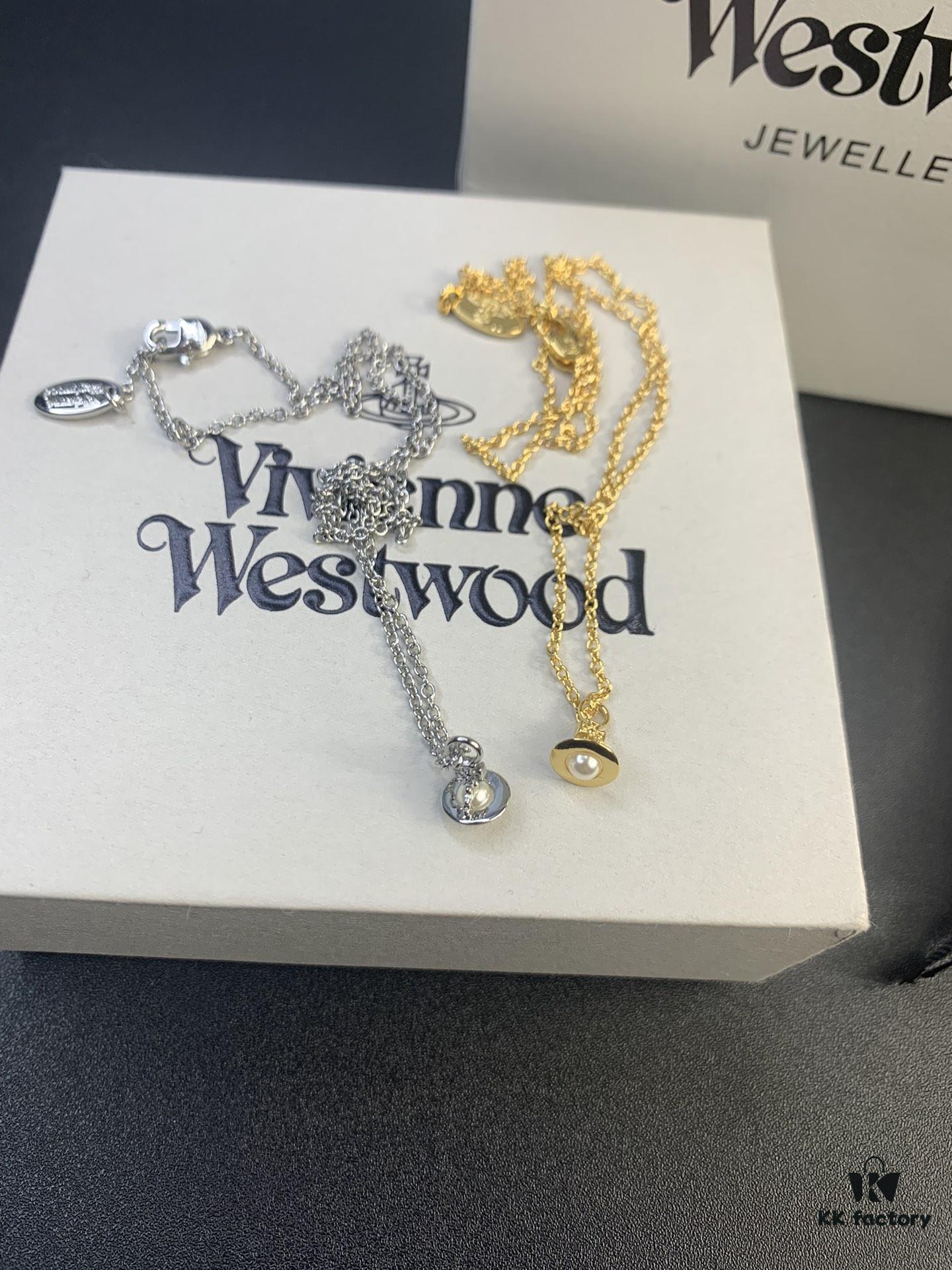 West Dame Mini Pearl Saturn Necklace in Gold and Silver Two Colors