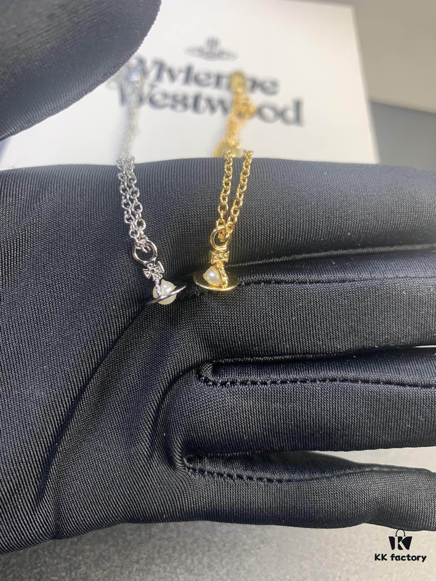 West Dame Mini Pearl Saturn Necklace in Gold and Silver Two Colors