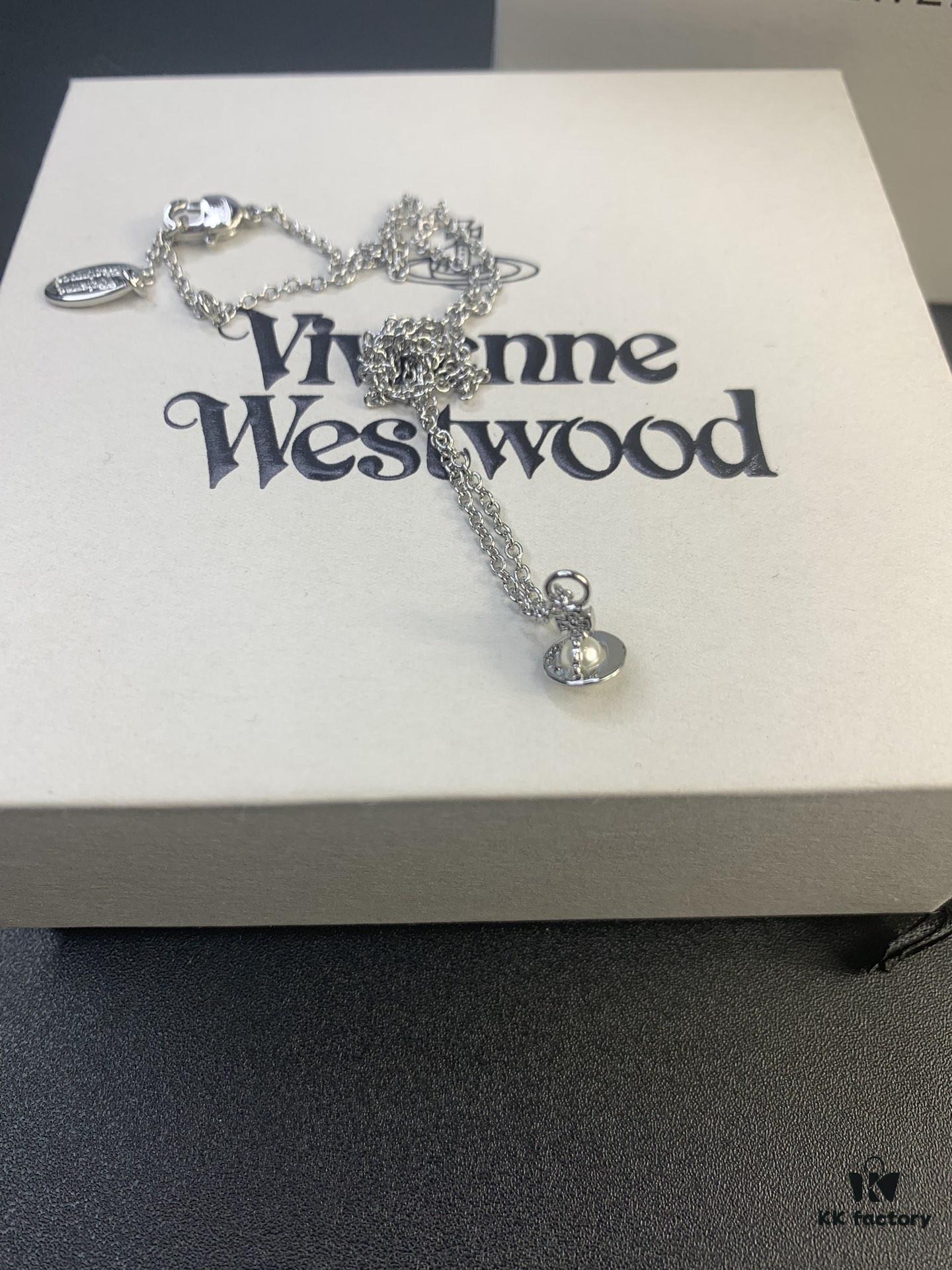 West Dame Mini Pearl Saturn Necklace in Gold and Silver Two Colors