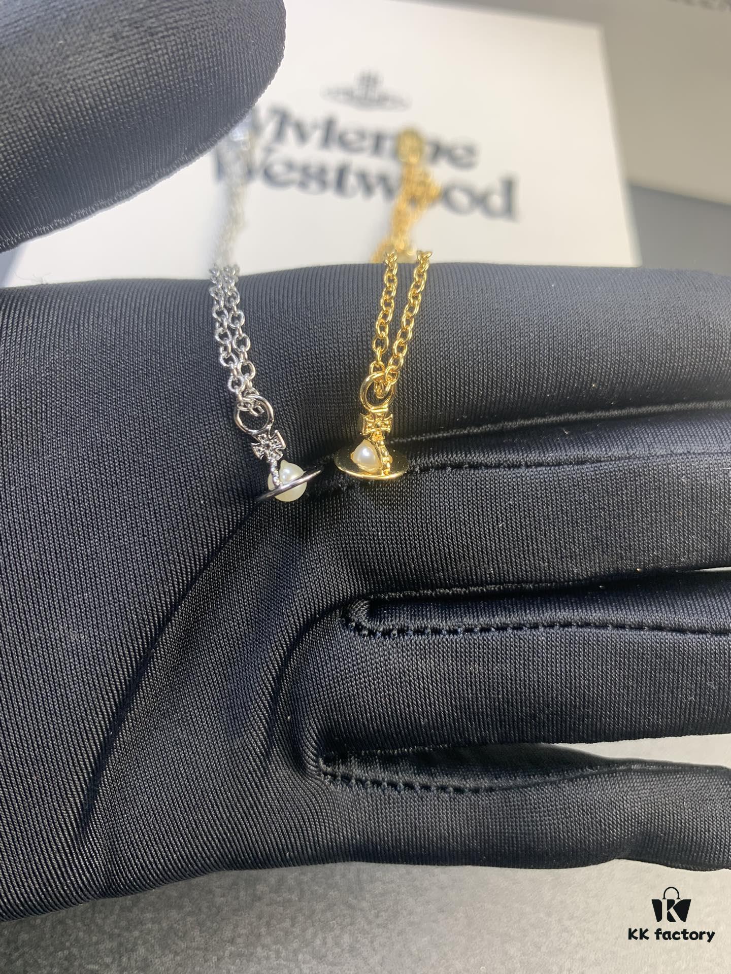 West Dame Mini Pearl Saturn Necklace in Gold and Silver Two Colors