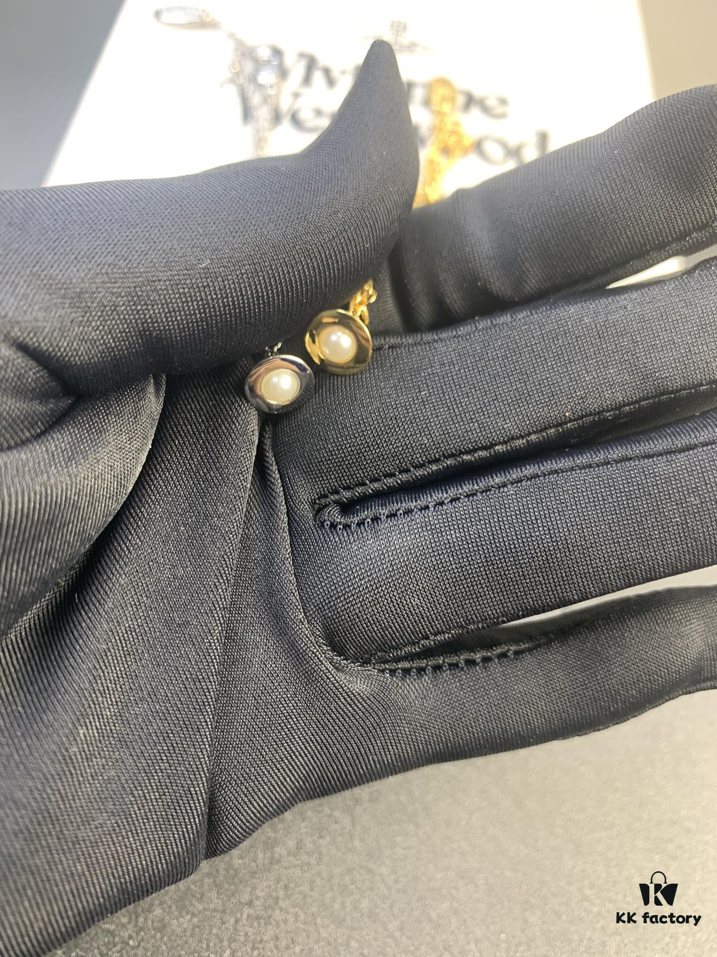 West Dame Mini Pearl Saturn Necklace in Gold and Silver Two Colors