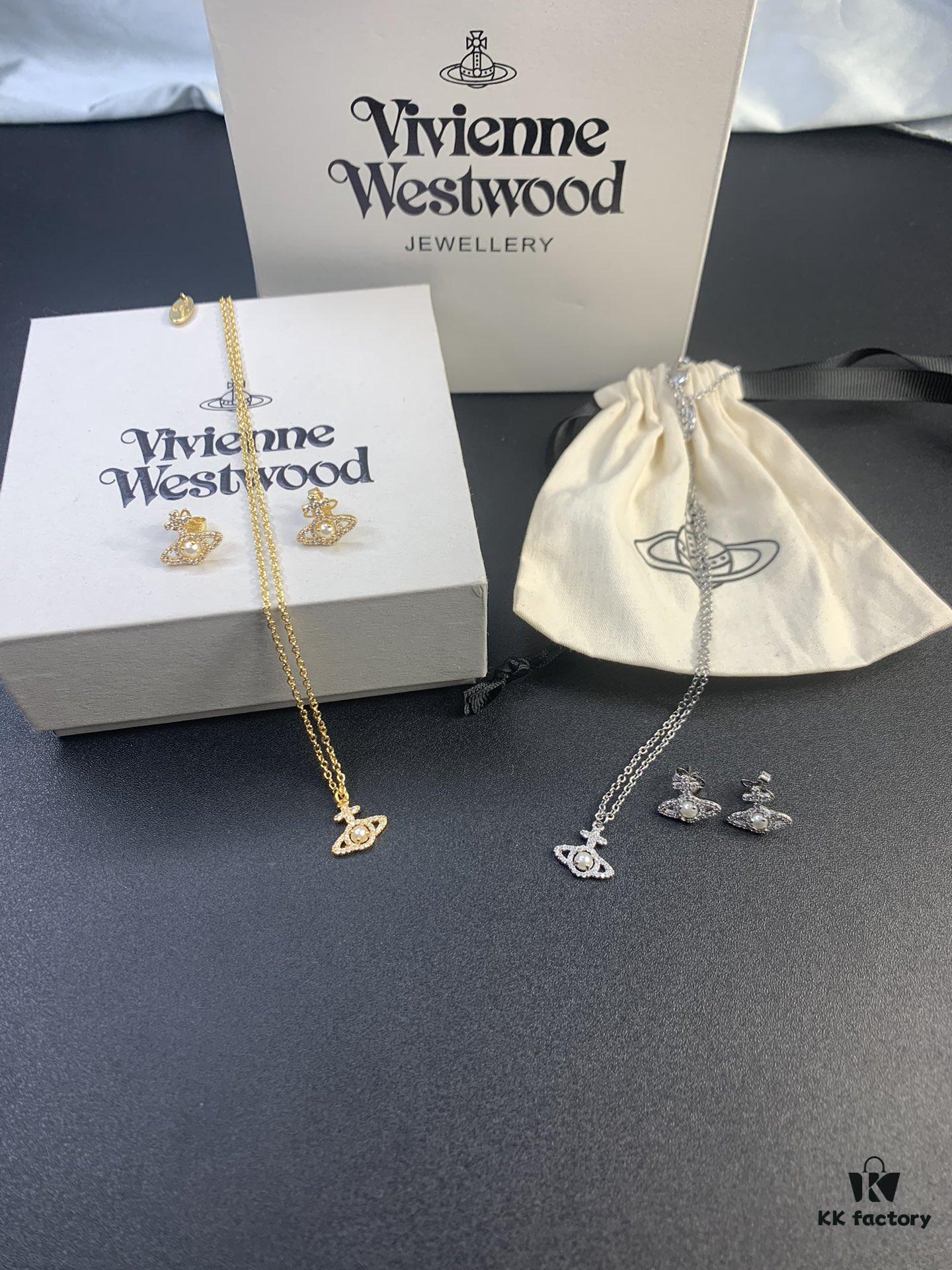 WEST QUEEN Cross Texture Zircon Pearl Saturn Necklace in Gold and White Gold Two Colors