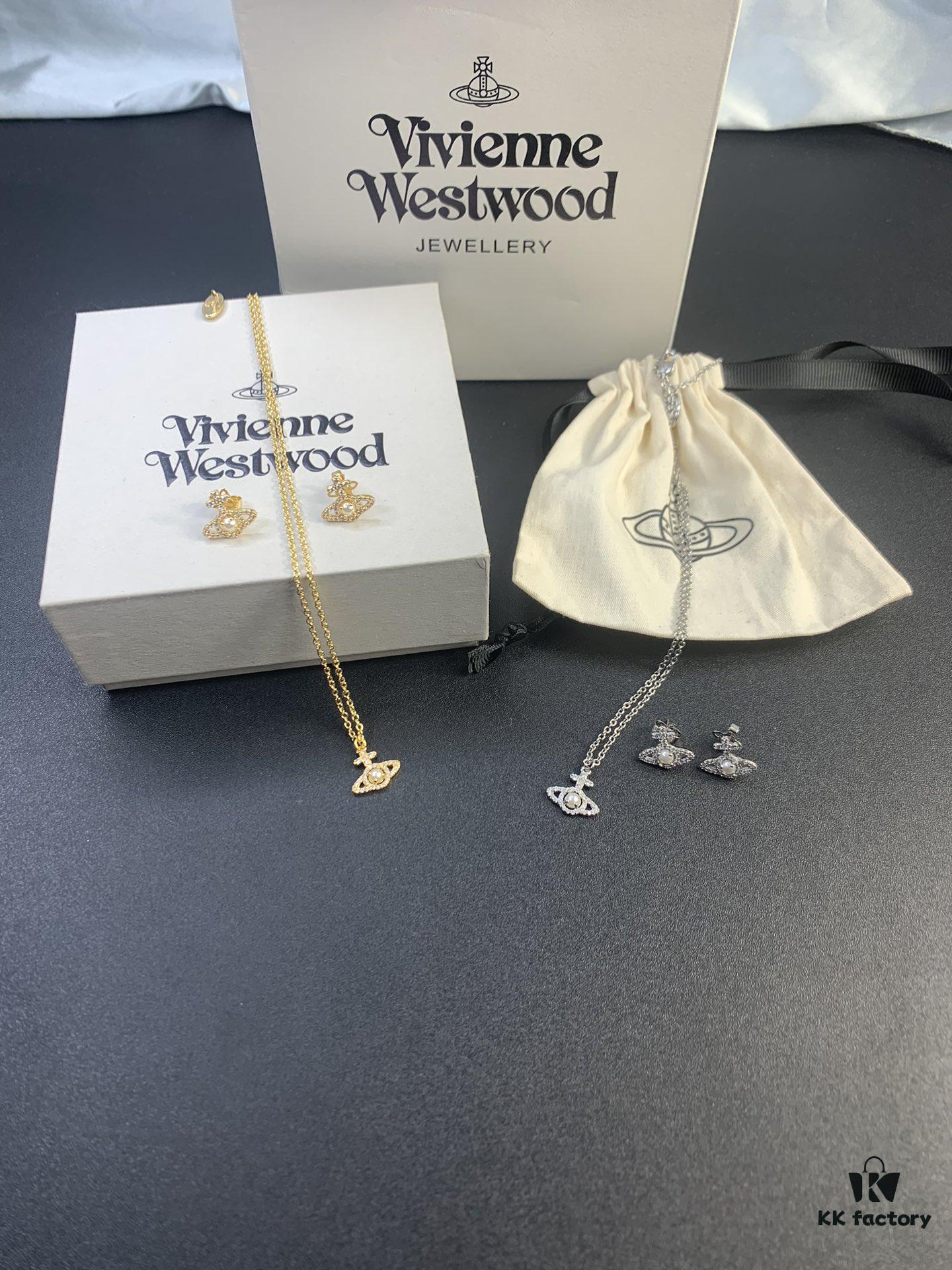 WEST QUEEN Cross Texture Zircon Pearl Saturn Necklace in Gold and White Gold Two Colors