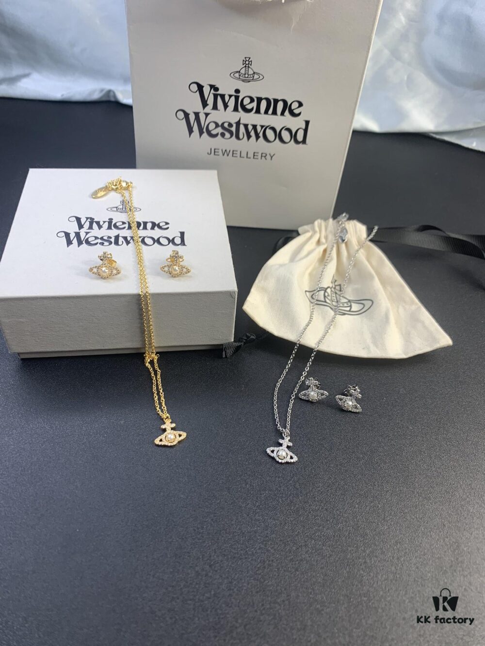 WEST QUEEN Cross Texture Zircon Pearl Saturn Necklace in Gold and White Gold Two Colors