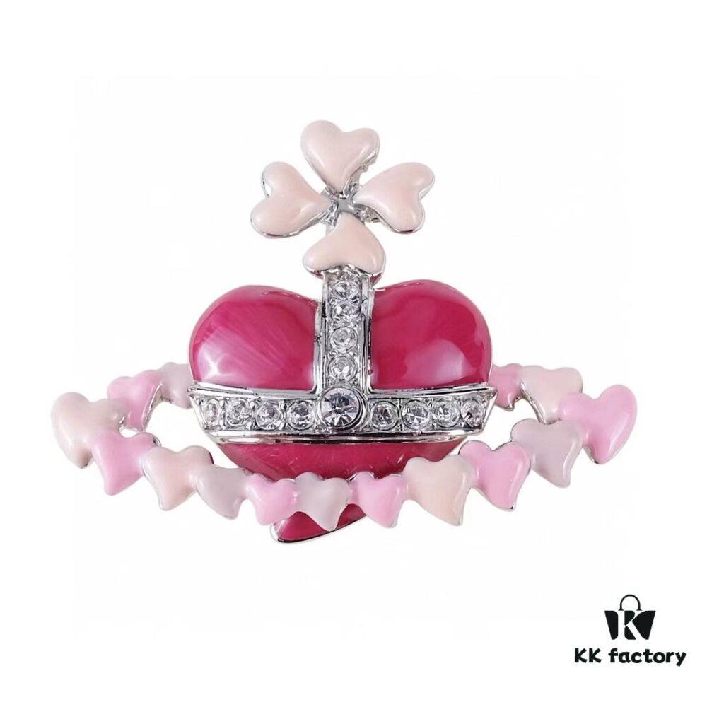 Valentine's Day Pink Heart Track Pendant Brooch Set by West Queen