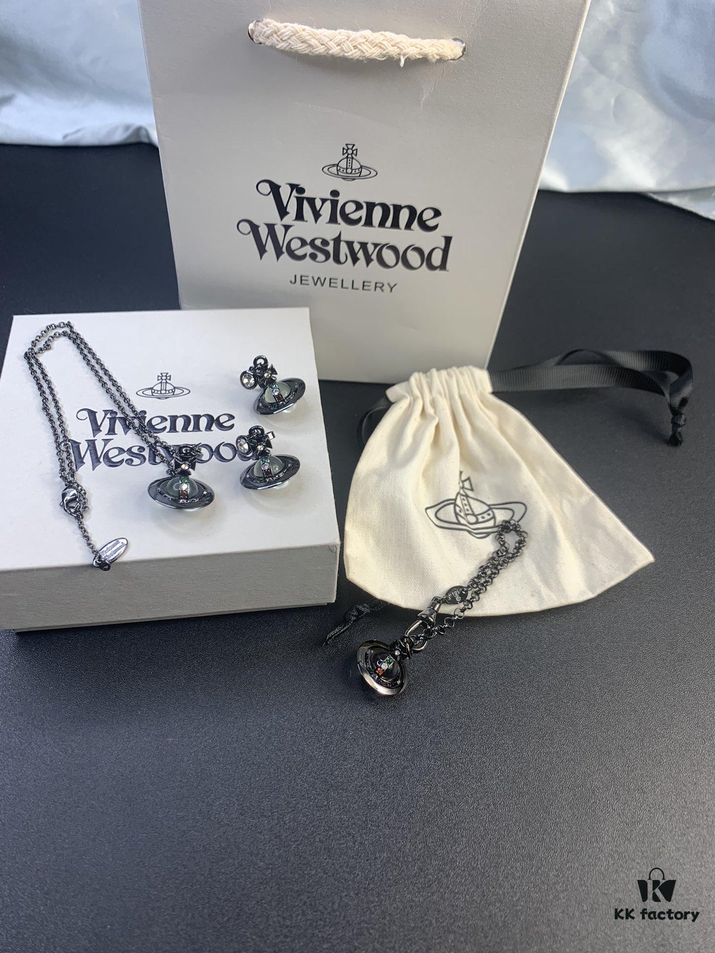 West Queen Black Gold 3D Earth Necklace Bracelet Earrings