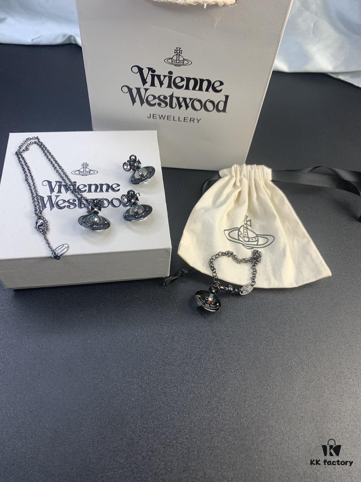 West Queen Black Gold 3D Earth Necklace Bracelet Earrings