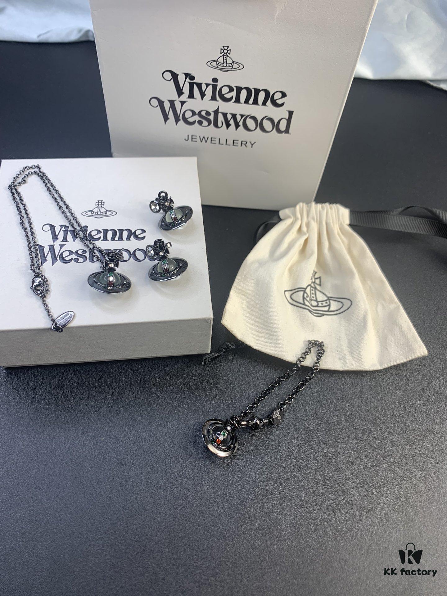 West Queen Black Gold 3D Earth Necklace Bracelet Earrings