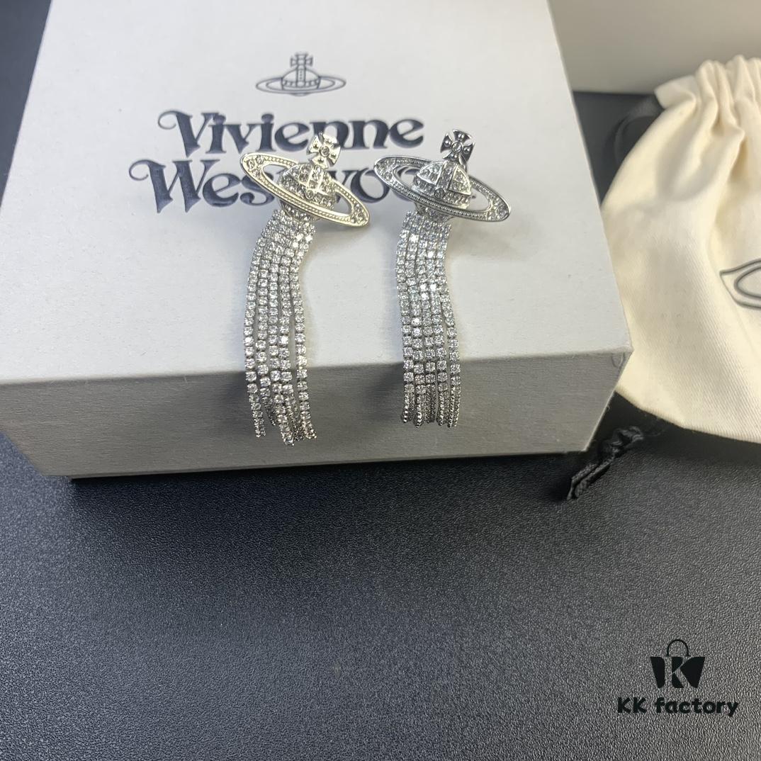 West Grandma Saturn Rhinestone Flow Comb Earrings in White Gold and Yellow Gold Two Colors