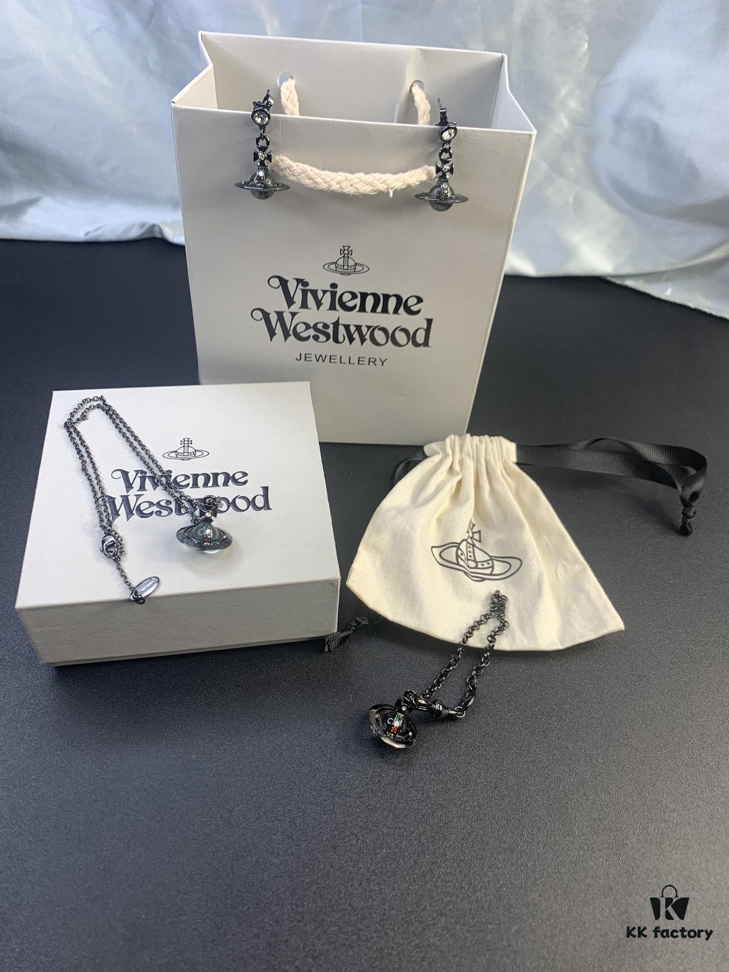 West Queen Black Gold 3D Earth Necklace Bracelet Earrings