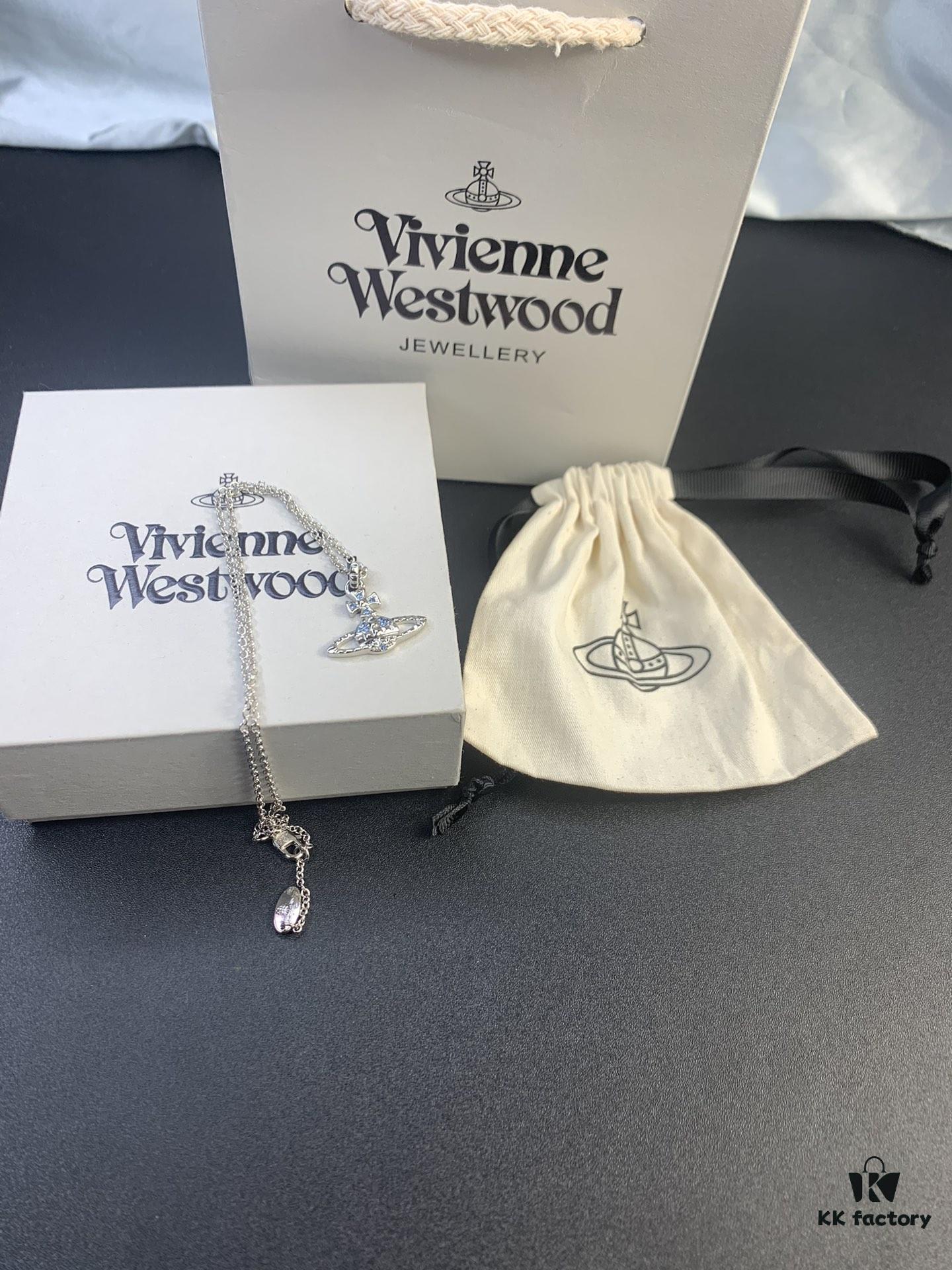 West Grandma Rivet Saturn Blue Diamond Necklace and Stud Earring Set