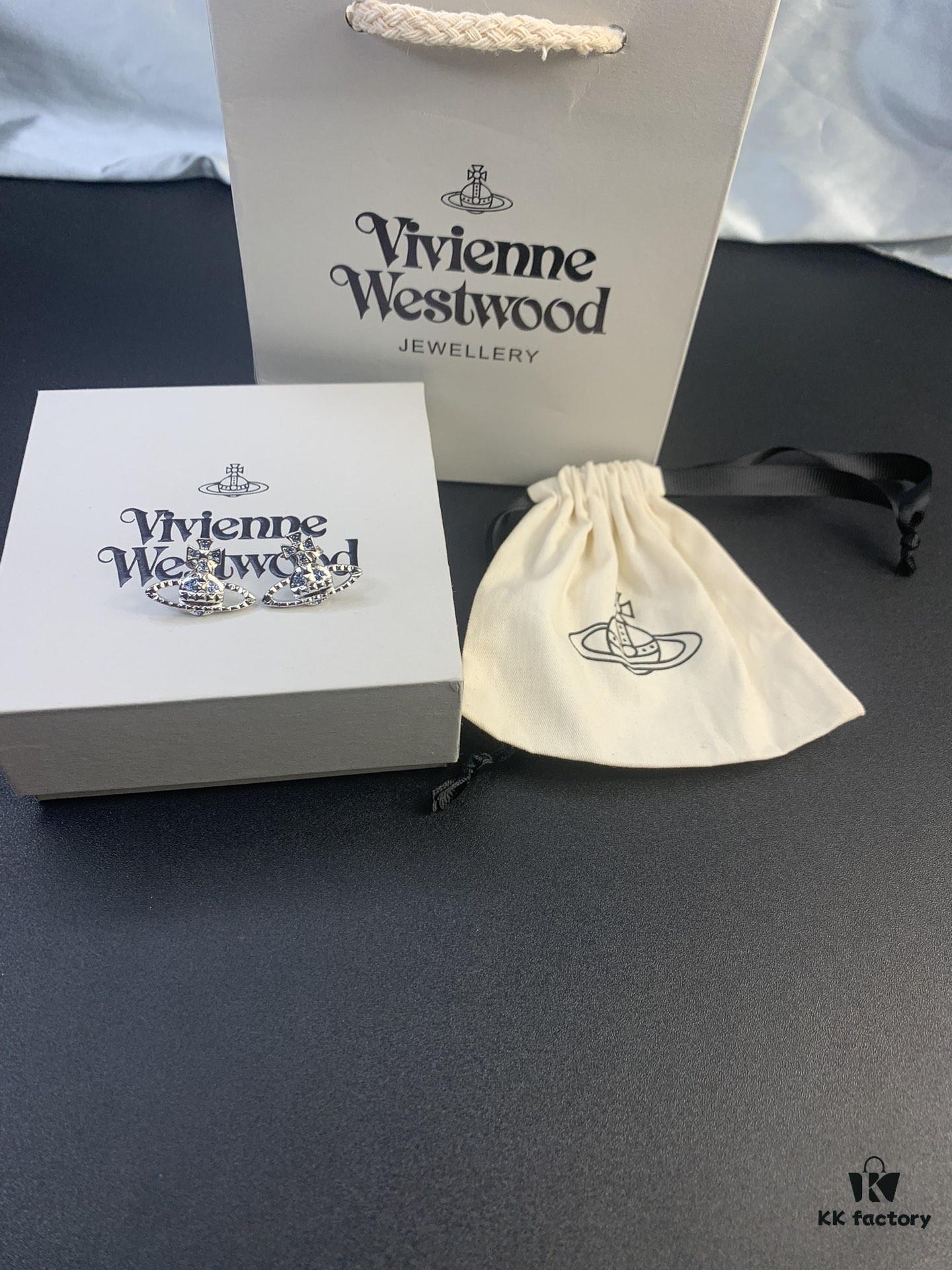 West Grandma Rivet Saturn Blue Diamond Necklace and Stud Earring Set