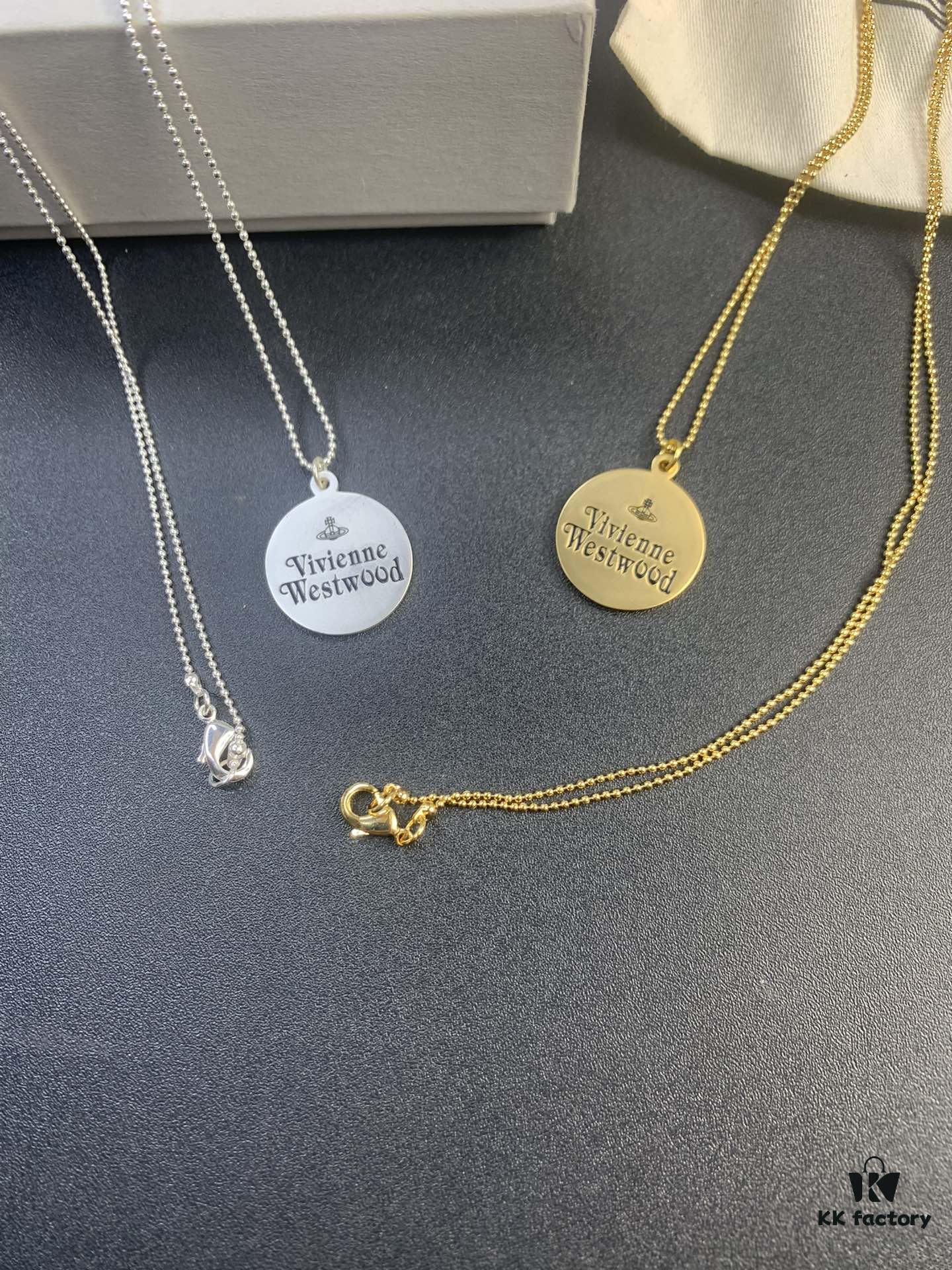 West Grandma Matte Silver and Gold Letter Logo Round Necklace in Two Tones