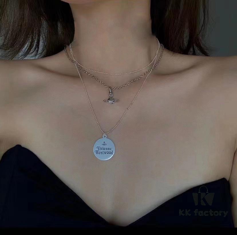 West Grandma Matte Silver and Gold Letter Logo Round Necklace in Two Tones