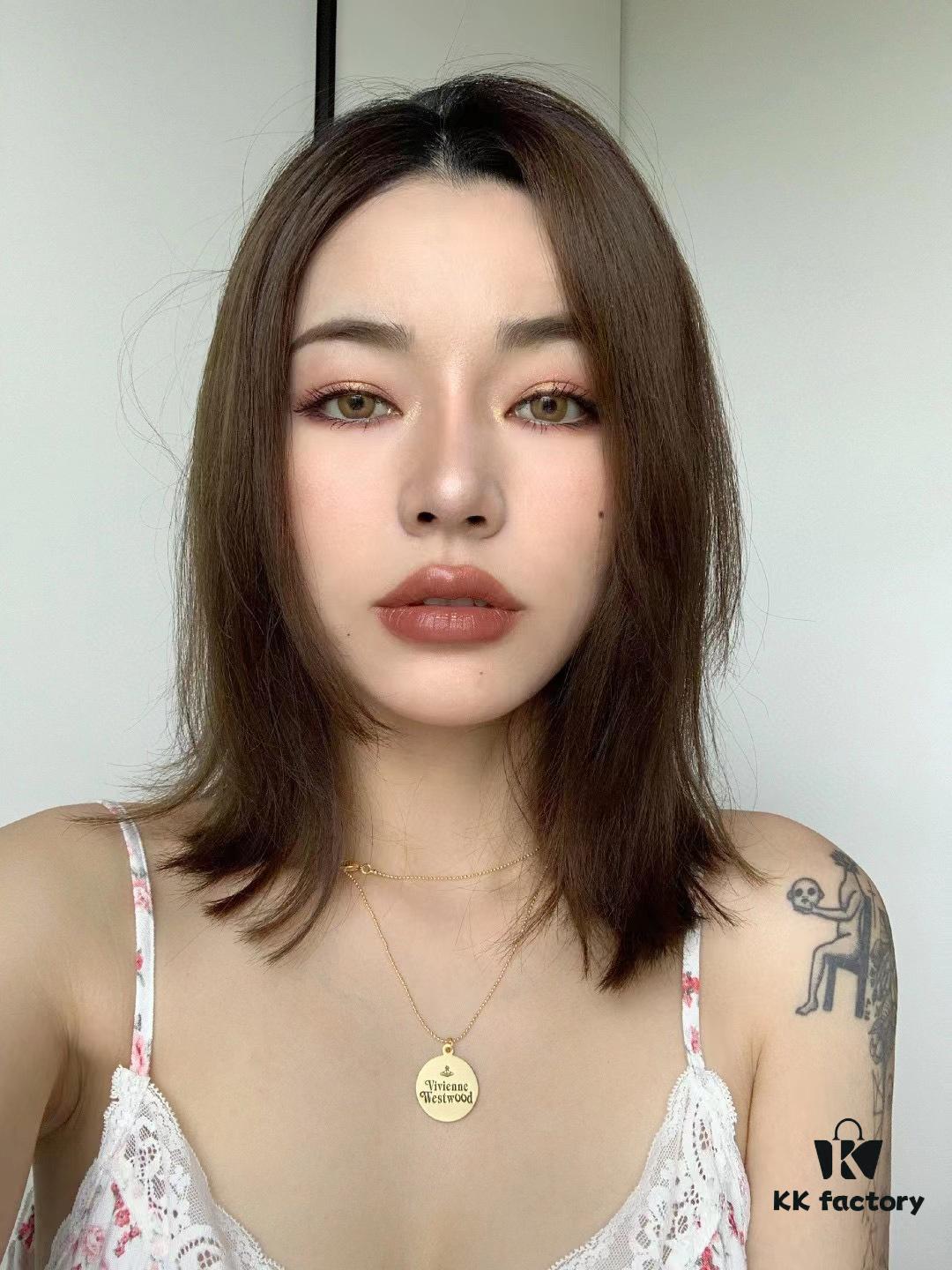 West Grandma Matte Silver and Gold Letter Logo Round Necklace in Two Tones