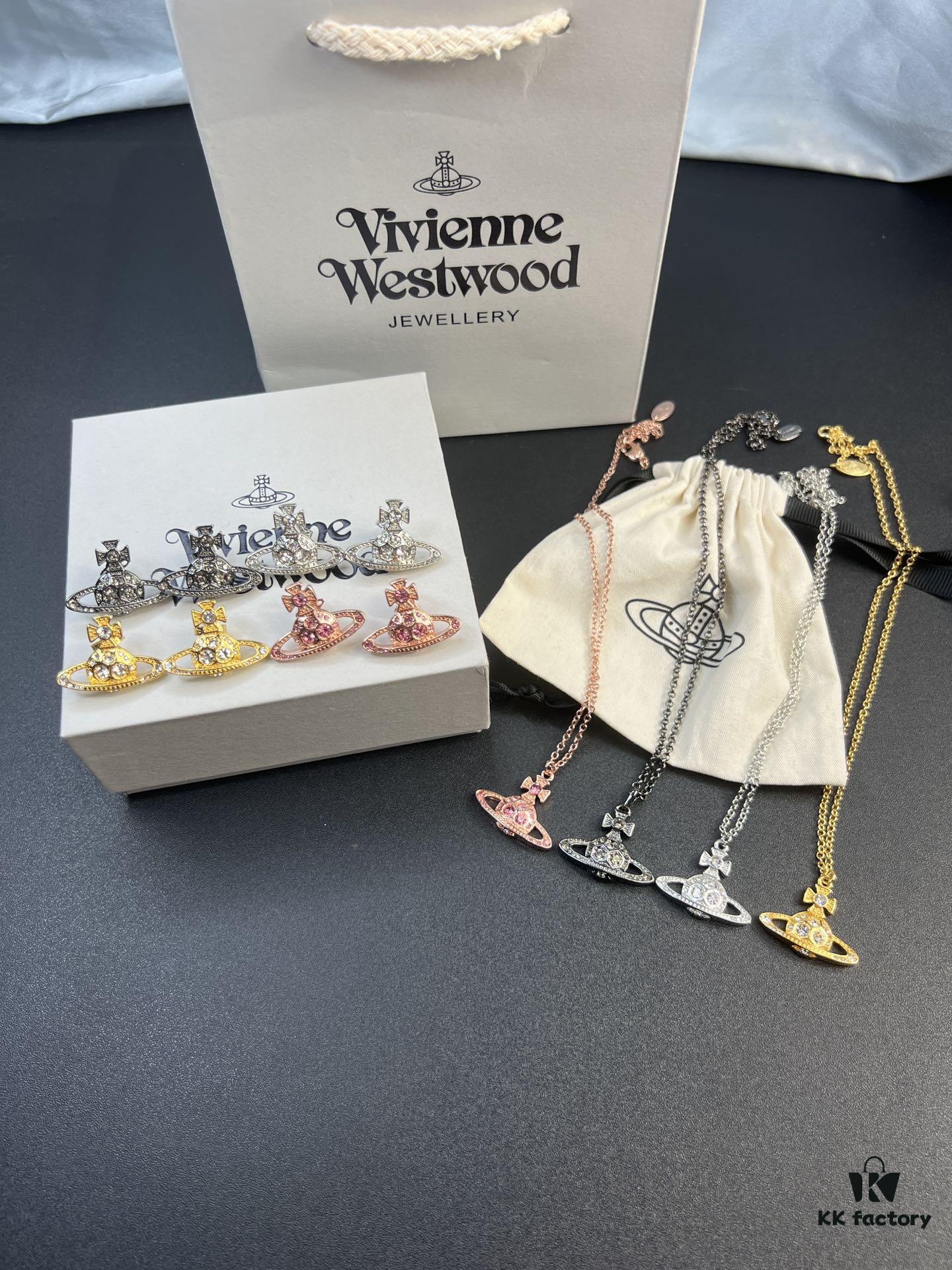 West Queen Zircon Necklace and Stud Earrings, Four Colors Available in Stock