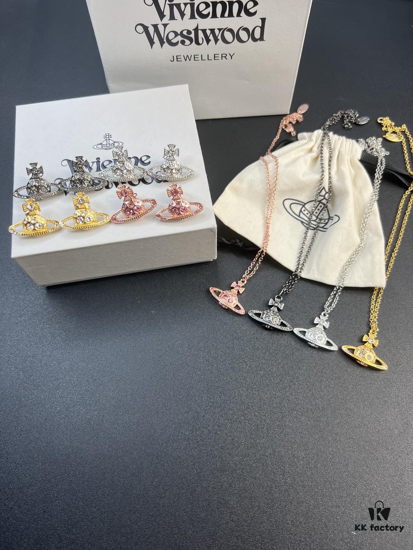 West Queen Zircon Necklace and Stud Earrings, Four Colors Available in Stock