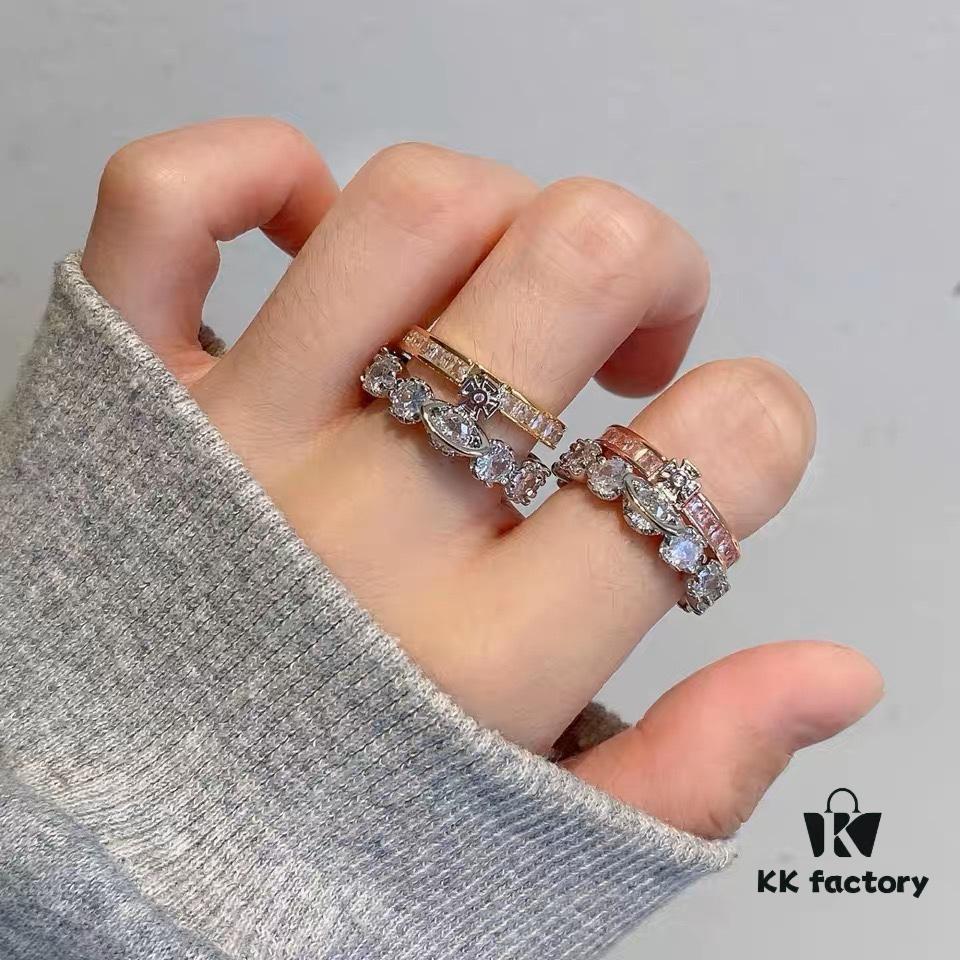 Vivienne Westwood Saturn Double-Layer Rhinestone Ring, Luxurious and Elegant