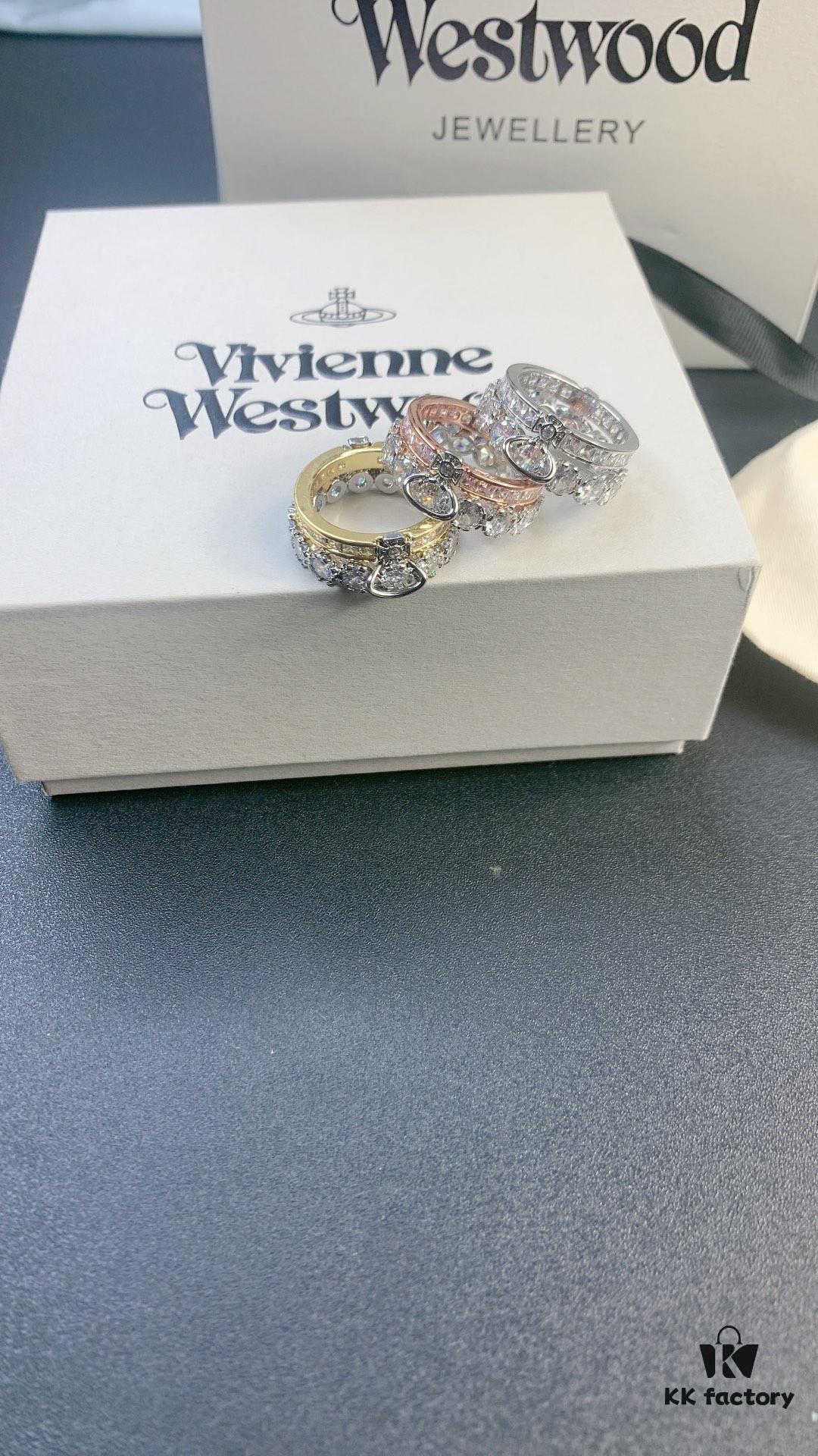 Vivienne Westwood Saturn Double-Layer Rhinestone Ring, Luxurious and Elegant