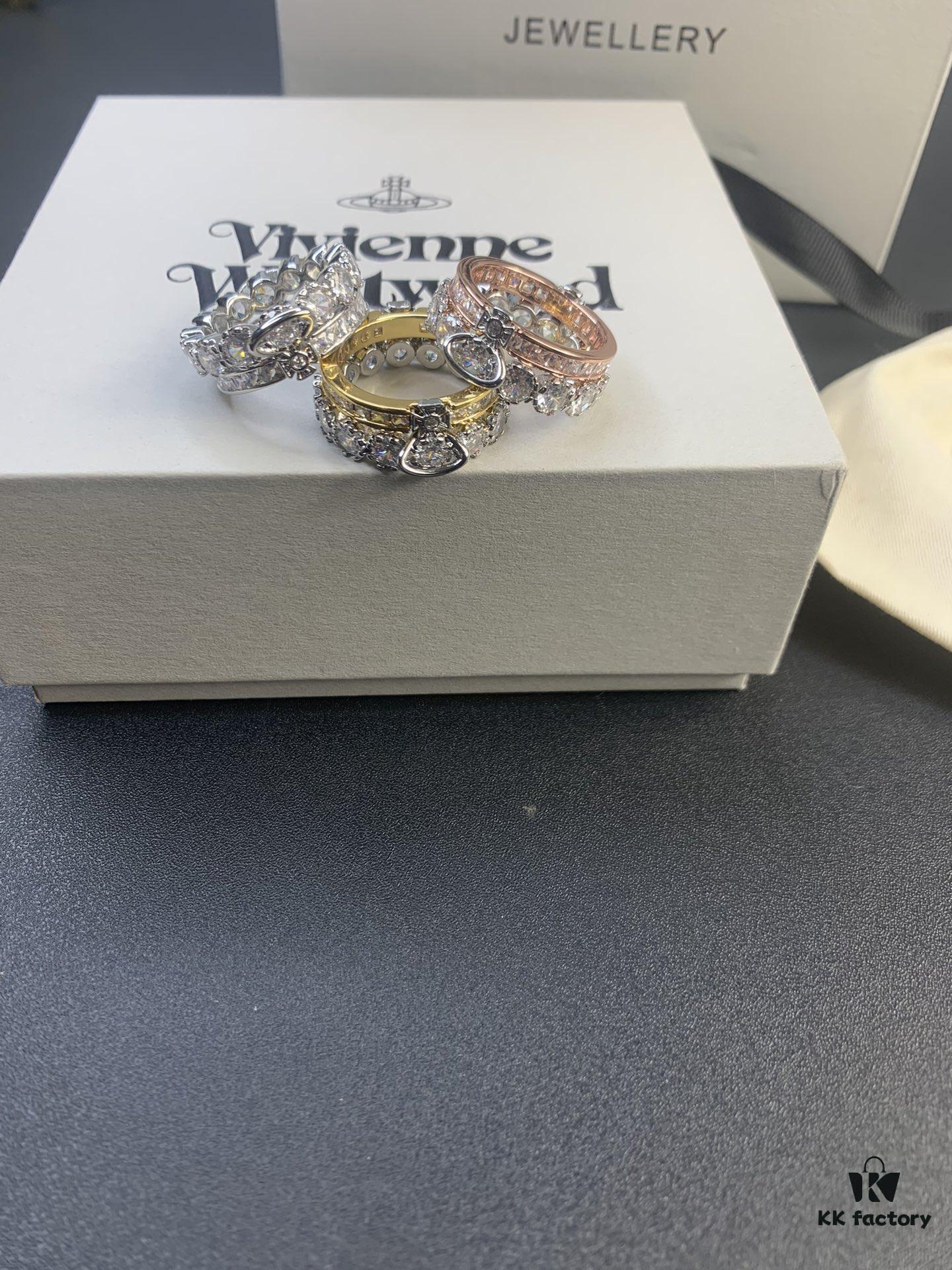 Vivienne Westwood Saturn Double-Layer Rhinestone Ring, Luxurious and Elegant