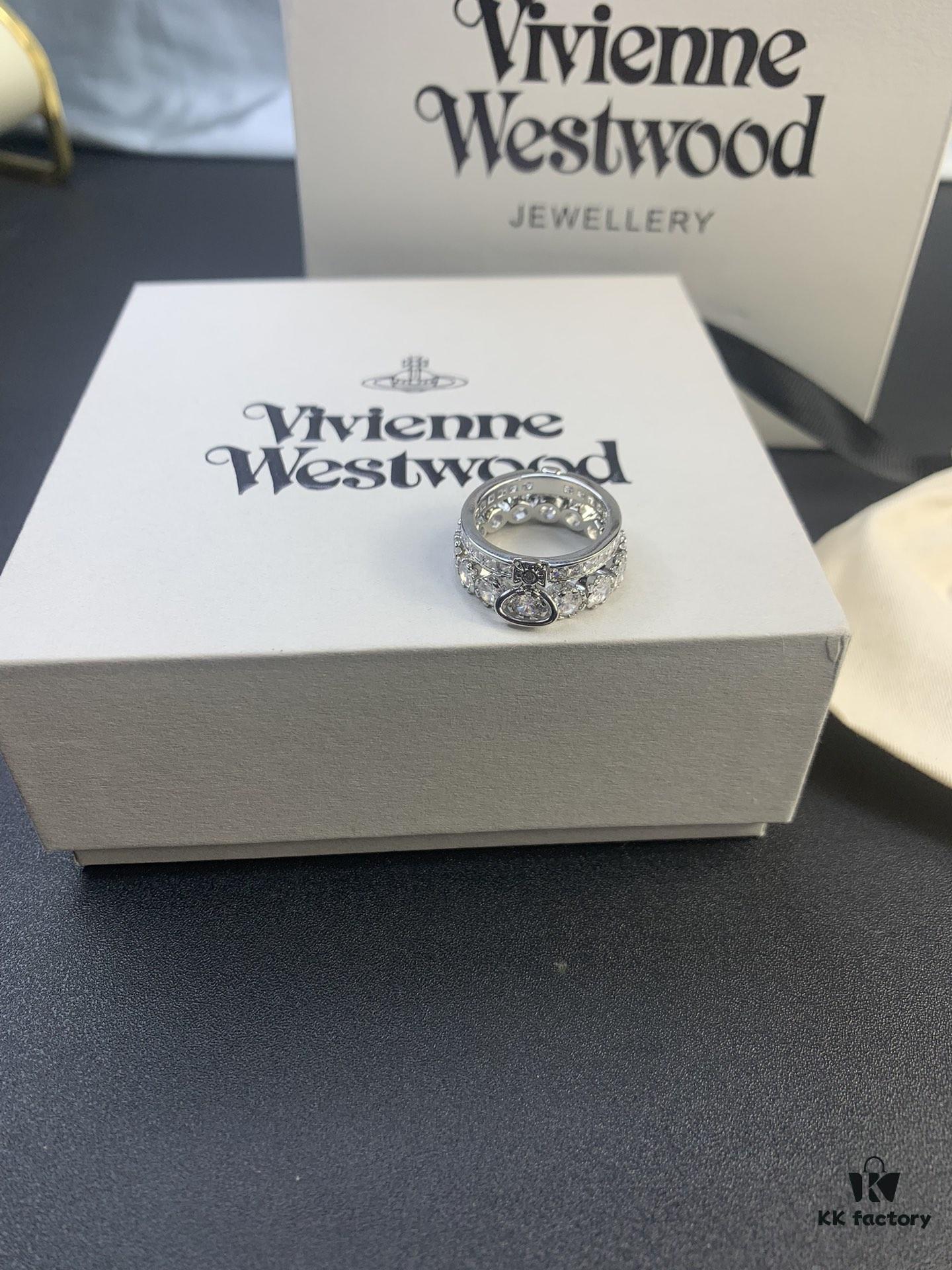 Vivienne Westwood Saturn Double-Layer Rhinestone Ring, Luxurious and Elegant