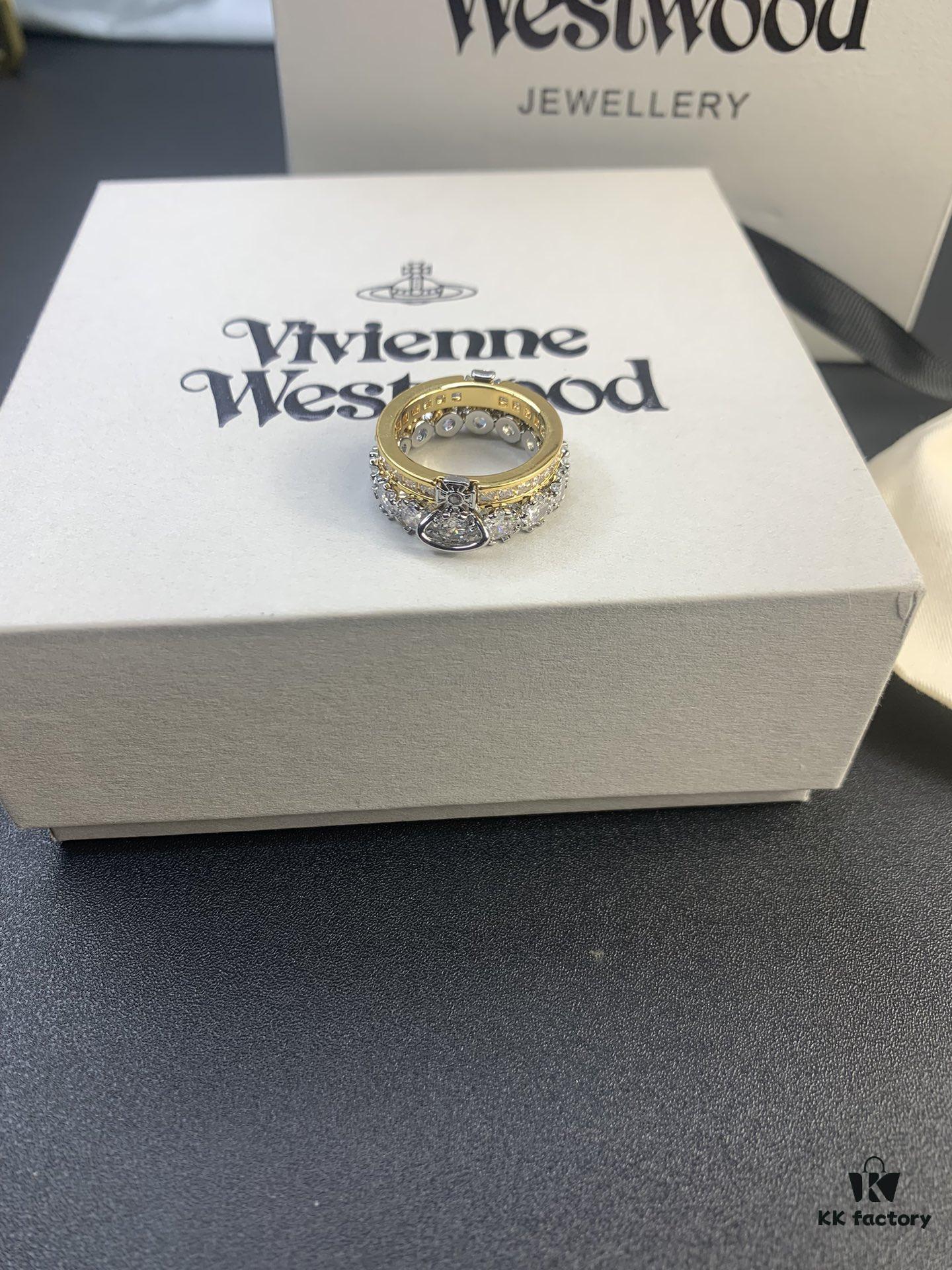 Vivienne Westwood Saturn Double-Layer Rhinestone Ring, Luxurious and Elegant