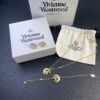 West Queen Half-Moon Saturn Ear Studs Bracelet Necklace Set in Gold and Silver Tones